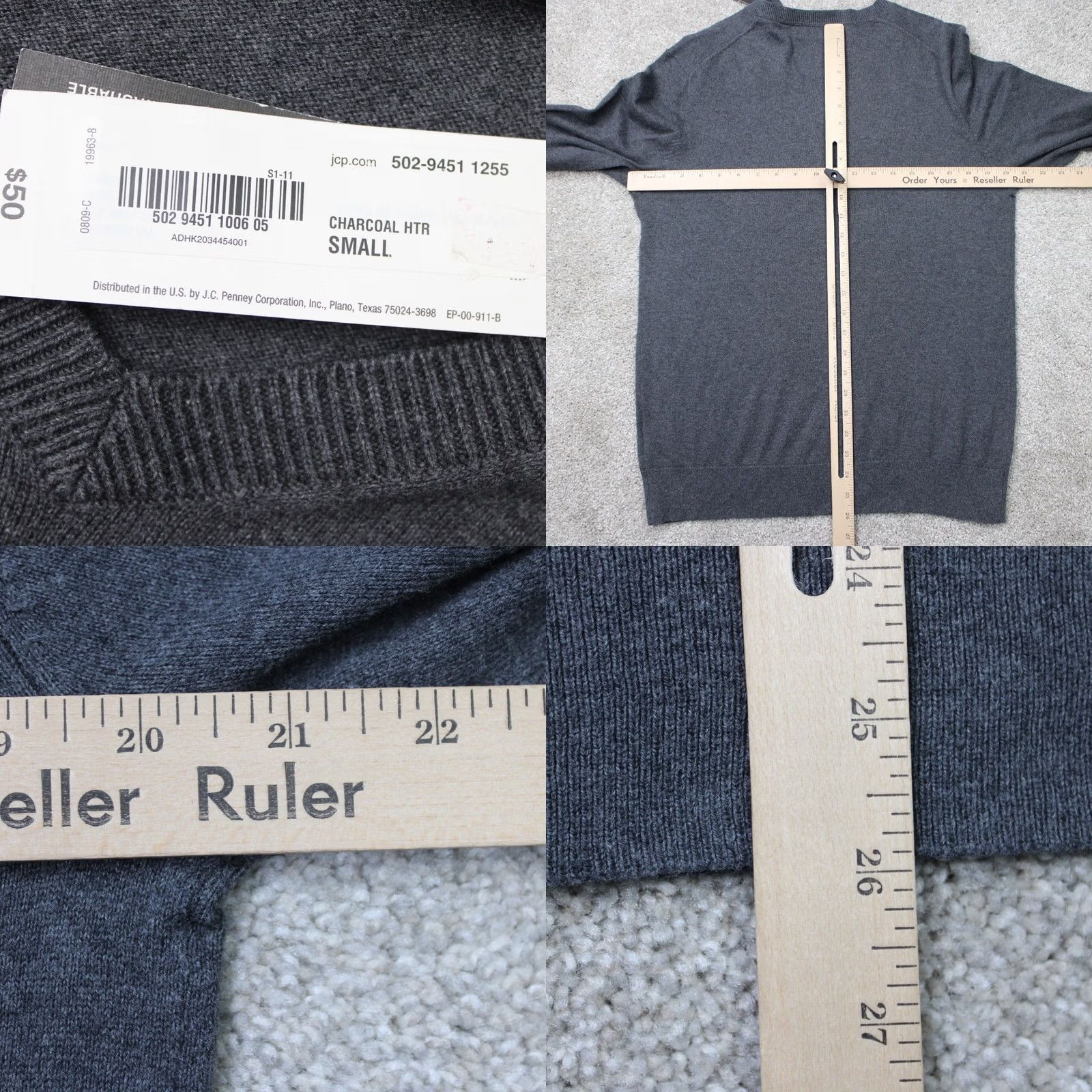 Liz Claiborne Claiborne Sweater Mens Small Heather Gray Cotton/Cashmere V-Neck Pullover NWT Size US S / EU 44-46 / 1 - 8 Thumbnail