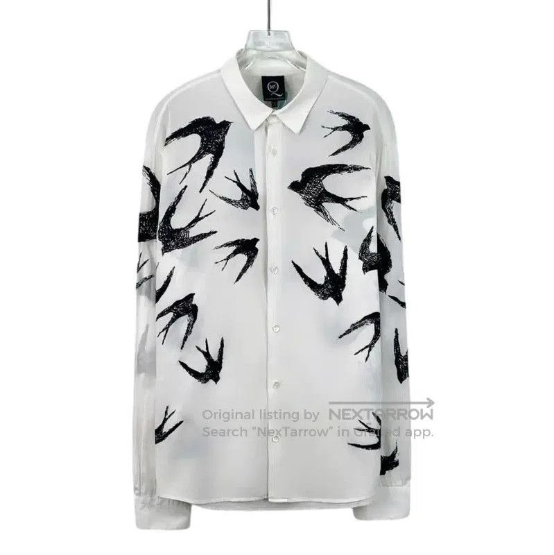 Alexander McQueen Alexander McQueen White Cotton Printed Long Sleeve Shirt . Size US L / EU 52-54 / 3 - 1 Thumbnail