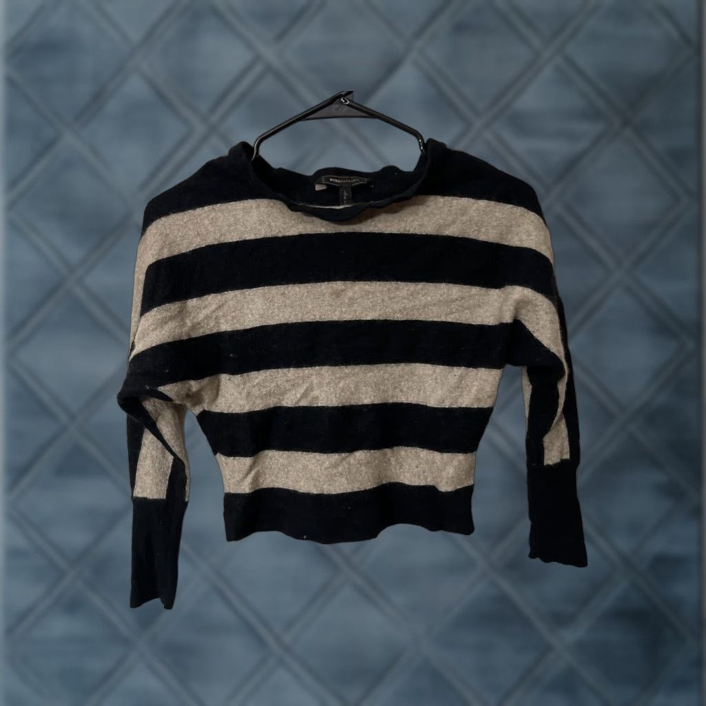 Bcbgmaxazria BCBG Max Azria Briwm Black Striped Wool Cashmere Blend Crew-Neck Sweater Size XS Size XS / US 0-2 / IT 36-38 - 1 Thumbnail