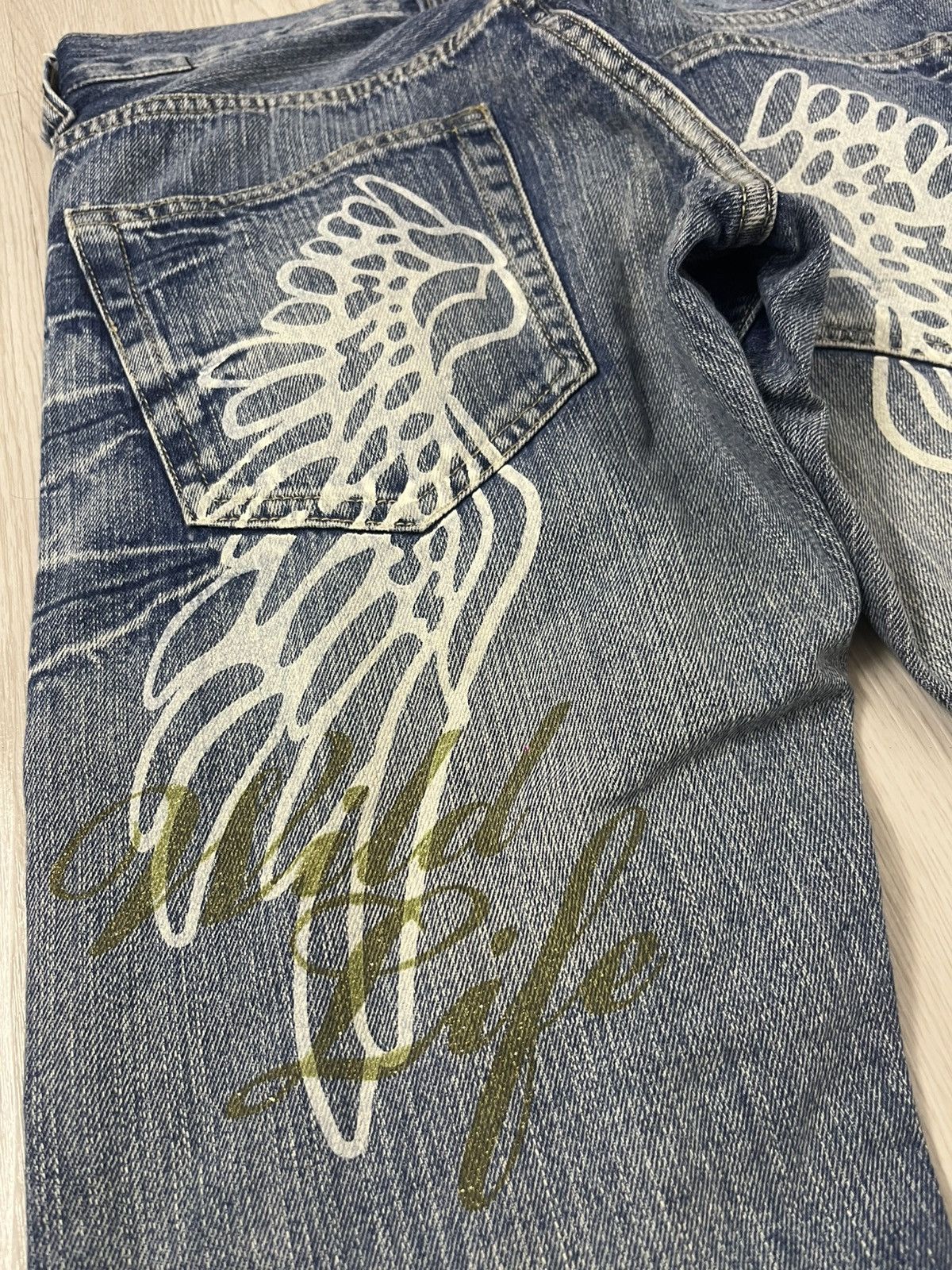 Japanese Brand Vintage Y2k Style Wild Life Flared Wings Jeans Size US 29 - 4 Thumbnail