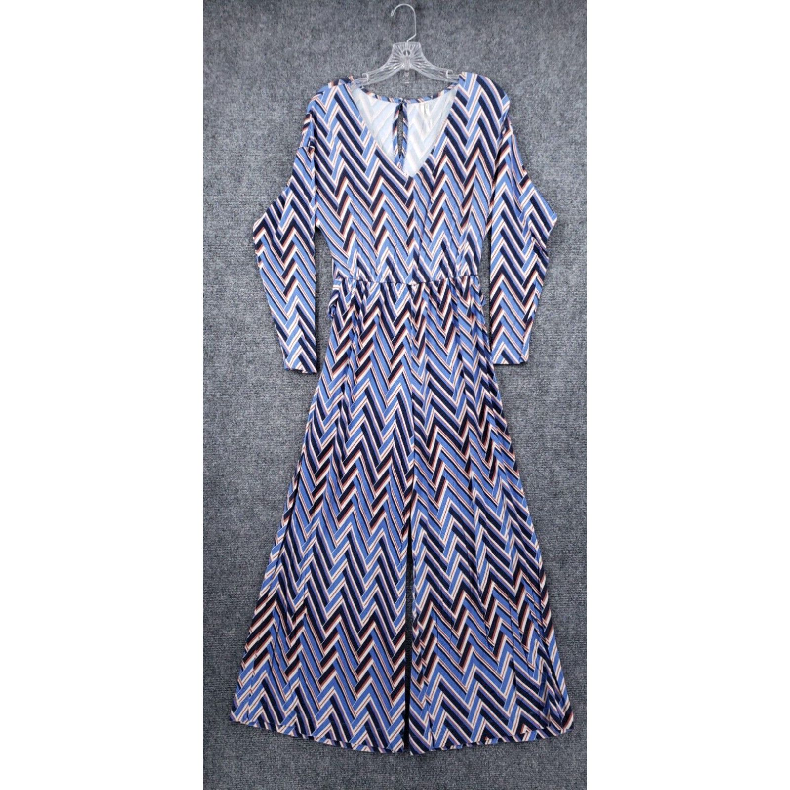 image of Anthropologie Jumpsuit Women Xs Blue Breezy Wide Leg V Neck Tie Back Herringbone in White (Size 26)