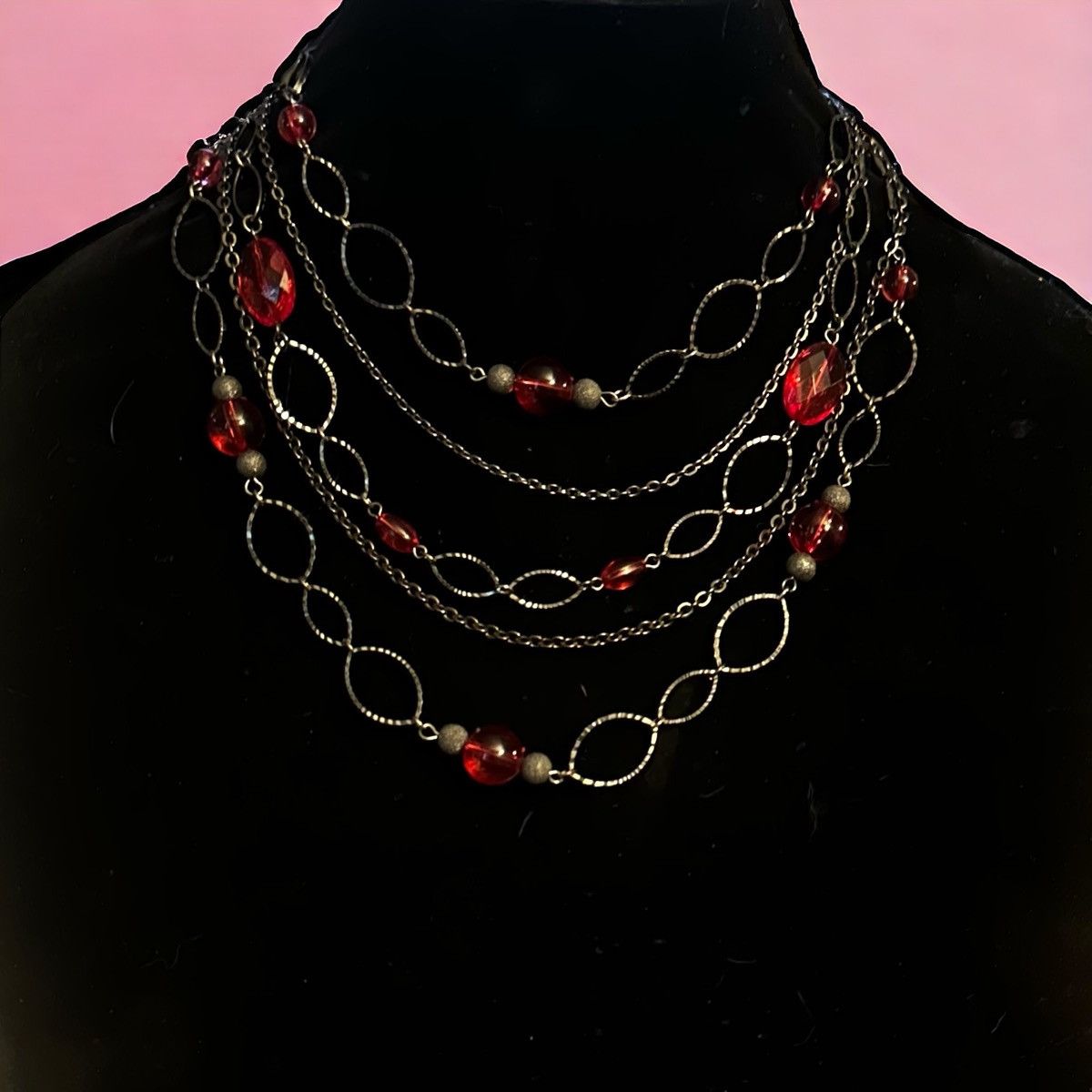 Other Layered multi strand gunmetal and red beads necklace Size ONE SIZE - 1 Thumbnail