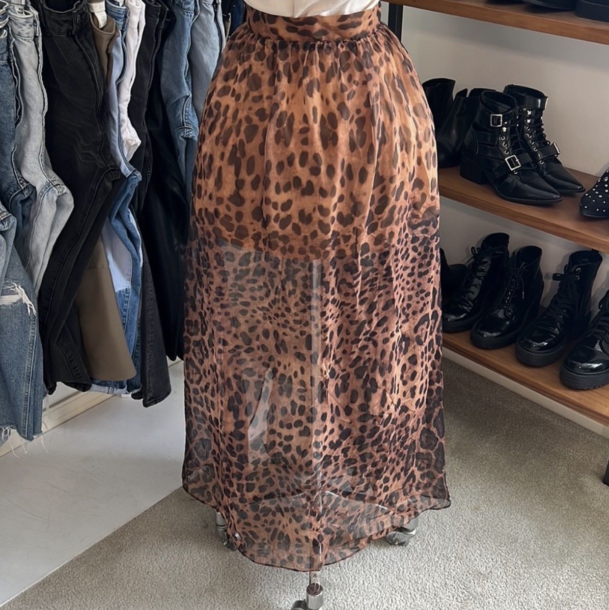 BLVD BLVD Sheer Leopard Print Maxi Skirt With High Slit Size L Size 34" / US 12 / IT 48 - 2 Thumbnail