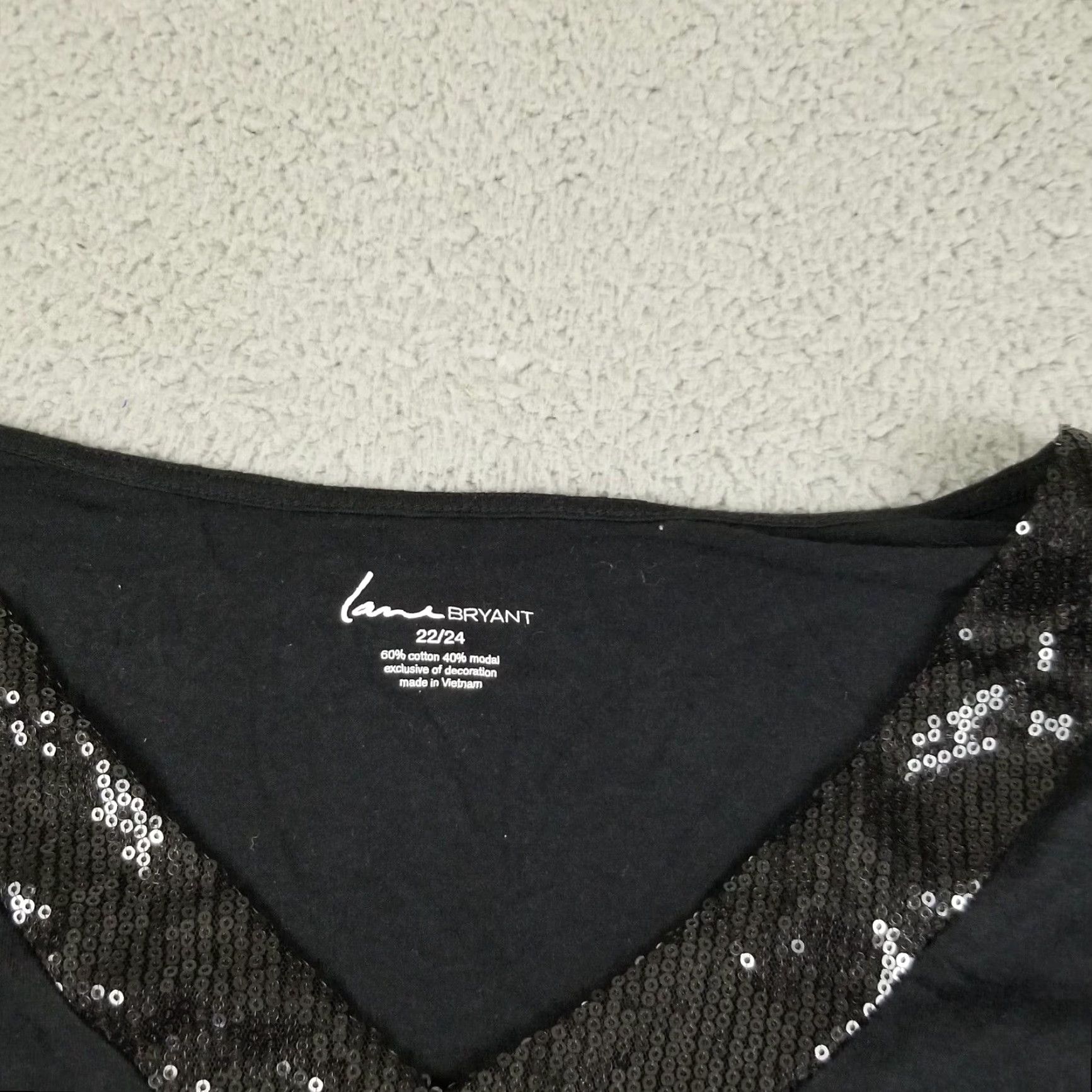 Vintage Lane Bryant Blouse Tank Top Women Plus 22/24 Sequin V-Neck Tunic Black, Casual, Geometric 90s? Size 3XL / US 20-22 - 2 Thumbnail