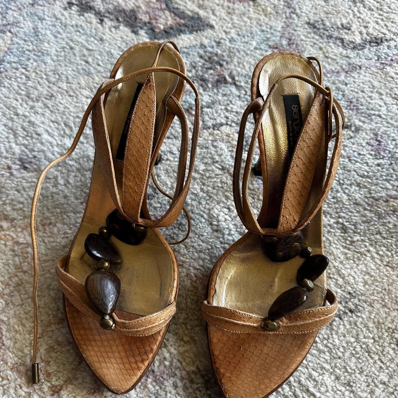 Sergio Rossi Sergio Rossi Stone Stack Wrap Sandals Size US 6 / IT 36 - 1 Thumbnail
