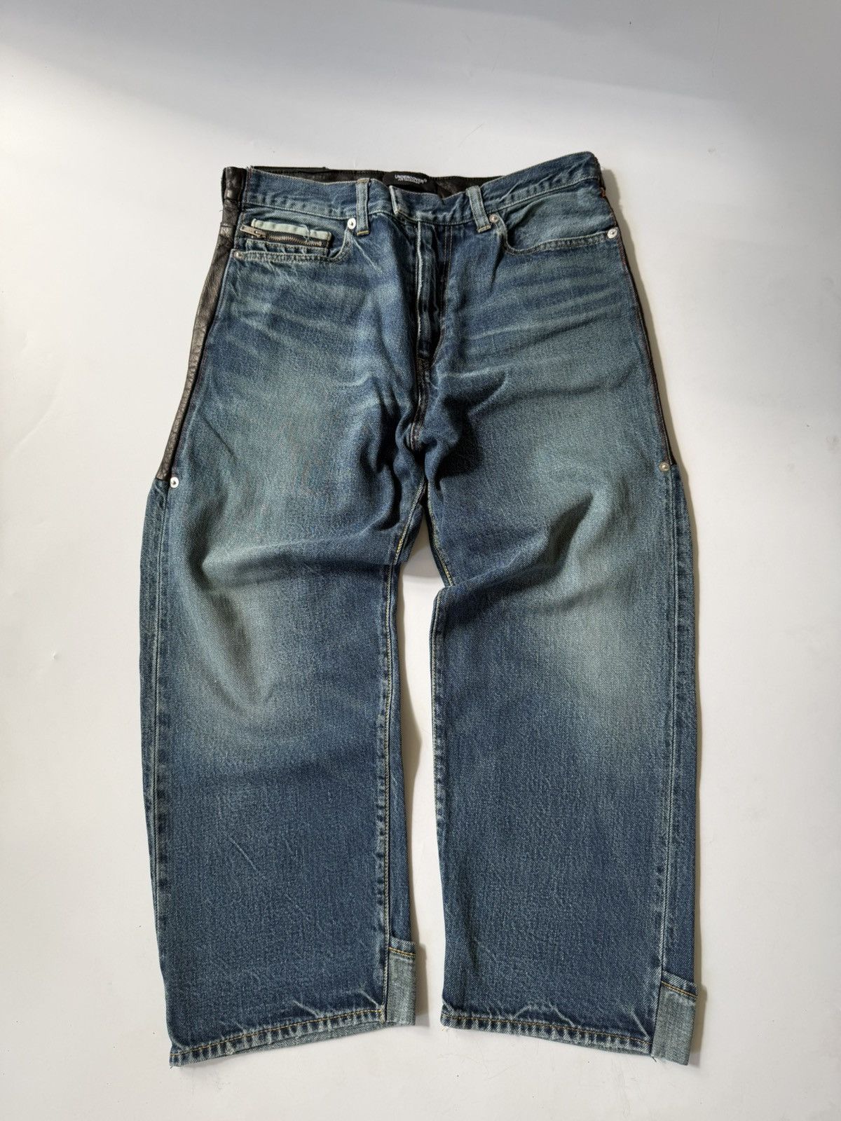 Undercover Undercover Switching Leather Denim Pants Size US 29 - 1 Thumbnail