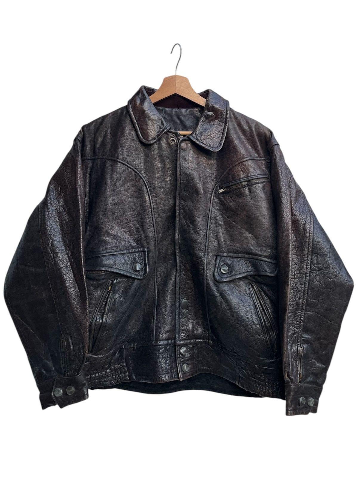 Vintage style Multi-Pocket LeatherJacket Vintage Multi