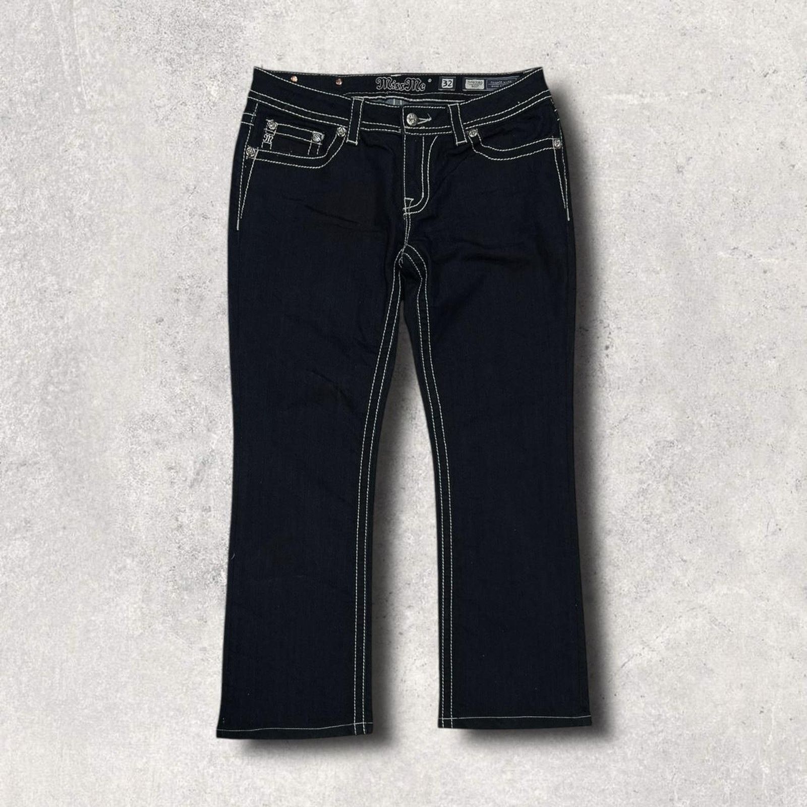 Miss Me Miss Me (Y2K) Dark Bootcut Jeans w/ Rhinestone Cross Design Size 32" / US 10 / IT 46 - 3 Thumbnail