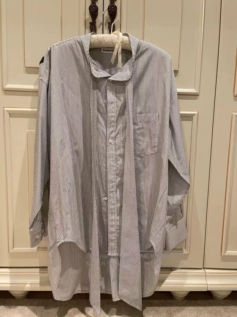 Balenciaga Balenciaga Striped Ribbon Tie Loose Ladies Shirt Size XXS / US 00 / IT 34 - 2 Thumbnail
