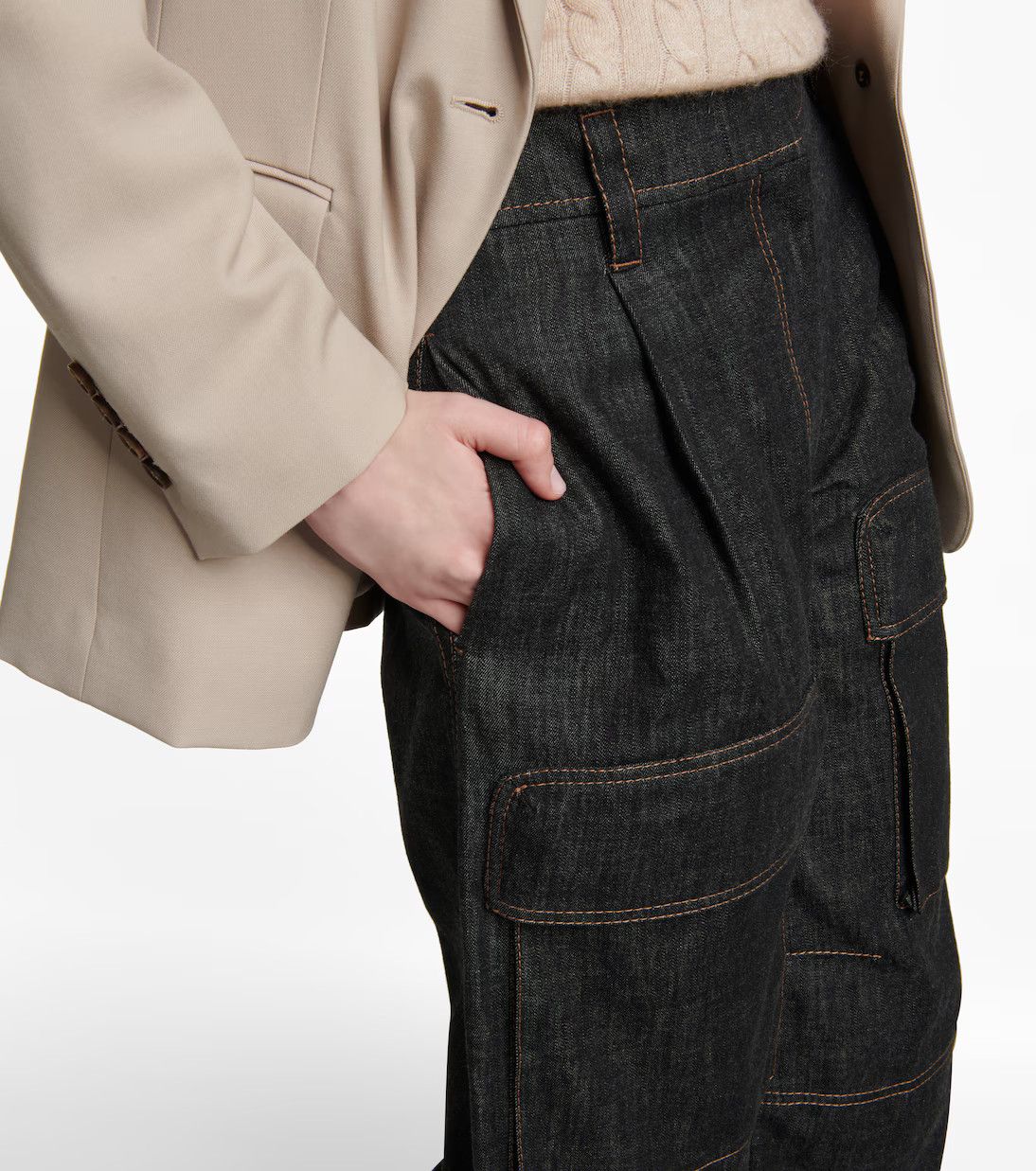 Brunello Cucinelli o1y0725 Denim Cargo Pant in Midnight Blue Size 27" / US 4 / IT 40 - 2 Thumbnail