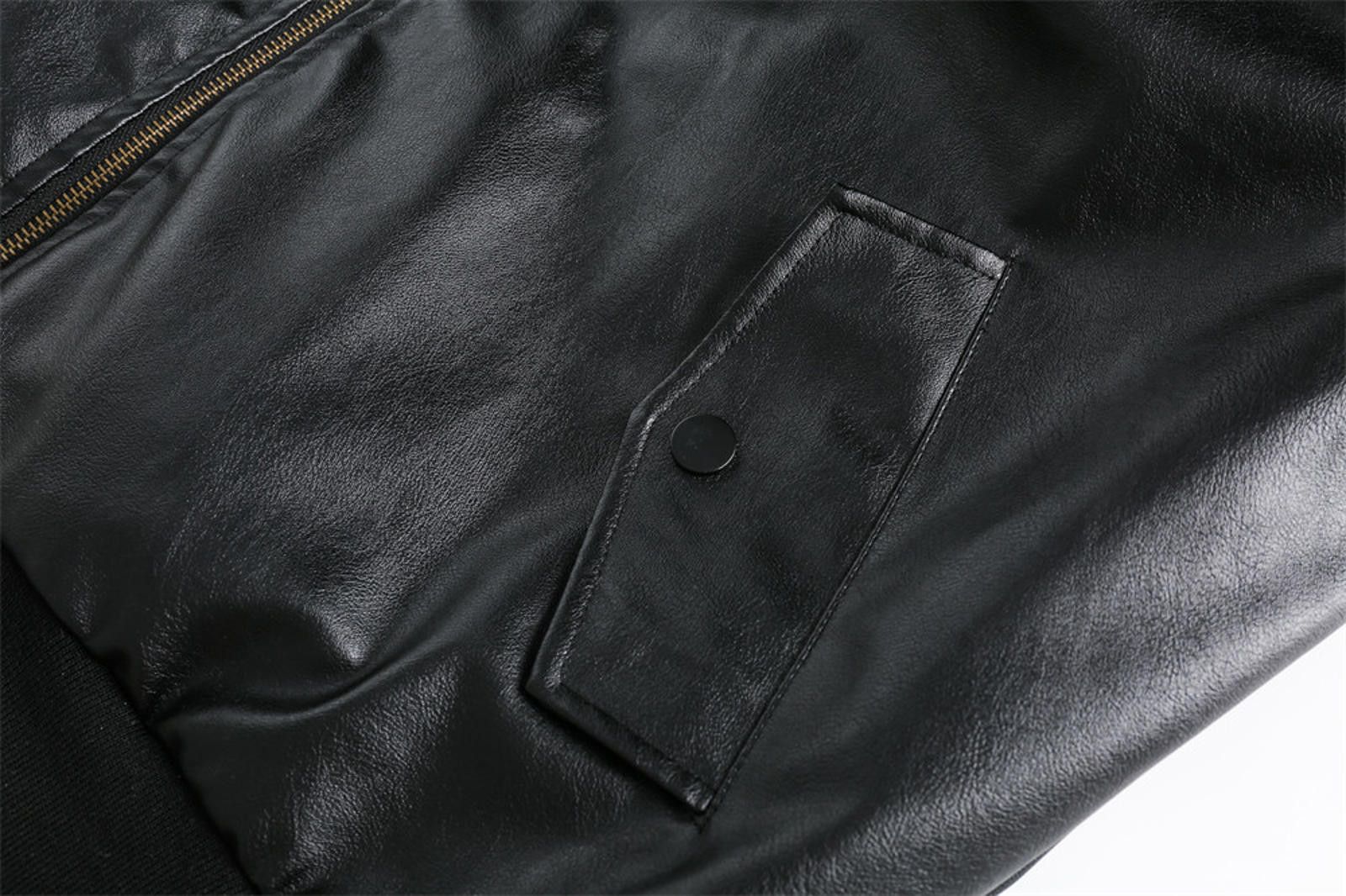 Leather Stylish Black Faux Leather Bomber Jacket with Hood Size US M / EU 48-50 / 2 - 5 Thumbnail