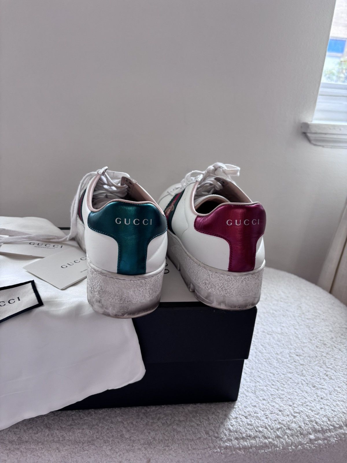 Gucci Gucci Ace Platform White Size US 8 / IT 38 - 3 Thumbnail