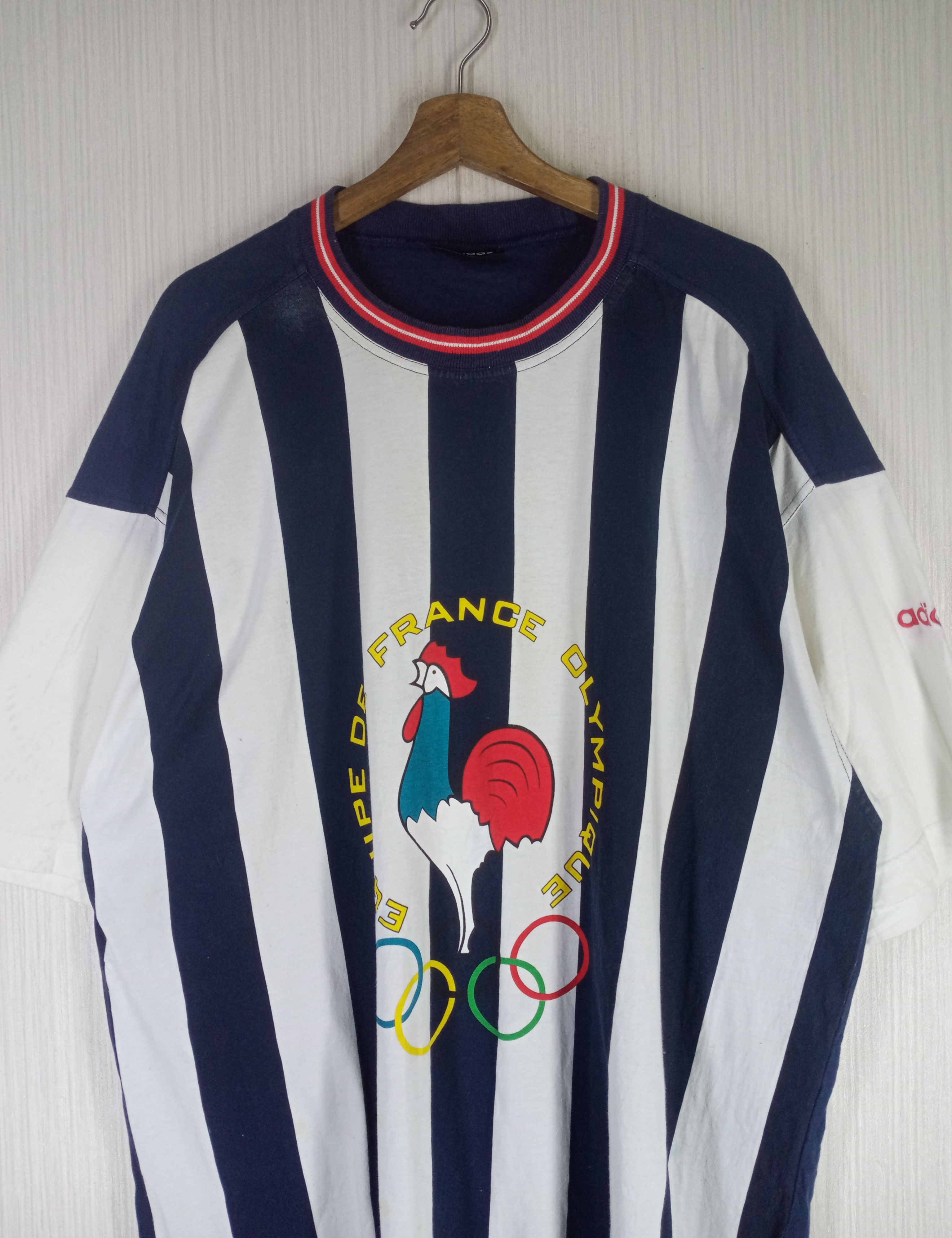 Adidas Rare Vintage 90s Adidas Equipe De France Olympique Tee Size US XL / EU 56 / 4 - 2 Thumbnail