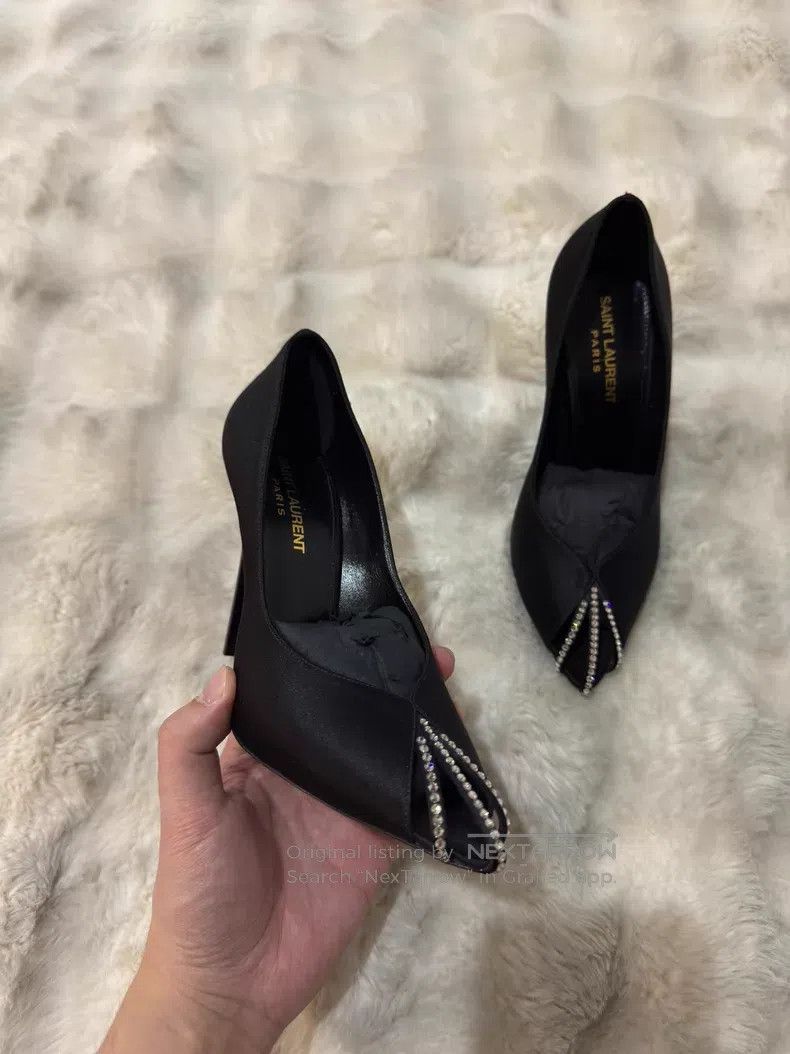 Saint Laurent Paris Saint Laurent Paris Crystal-Adorned Satin High-Heeled Shoe Size US 6.5 / IT 36.5 - 5 Thumbnail