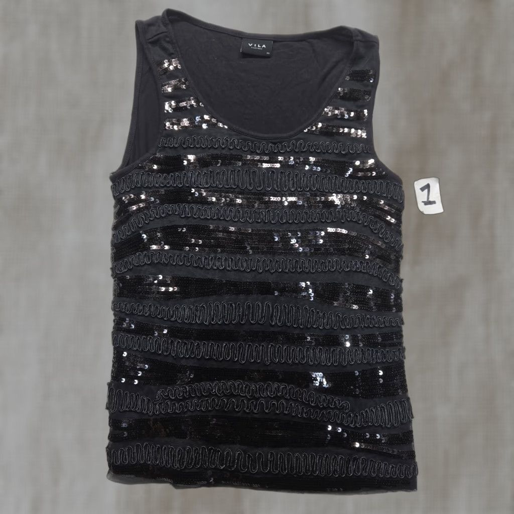 Vintage Vila Shirt Tank Top Sleeveless Adult XS Black Women XS Vila Shimmer Solid Black Tank Top Shirt Sleeveless Adult Women's XS Extra Small Size XS / US 0-2 / IT 36-38 - 1 Thumbnail