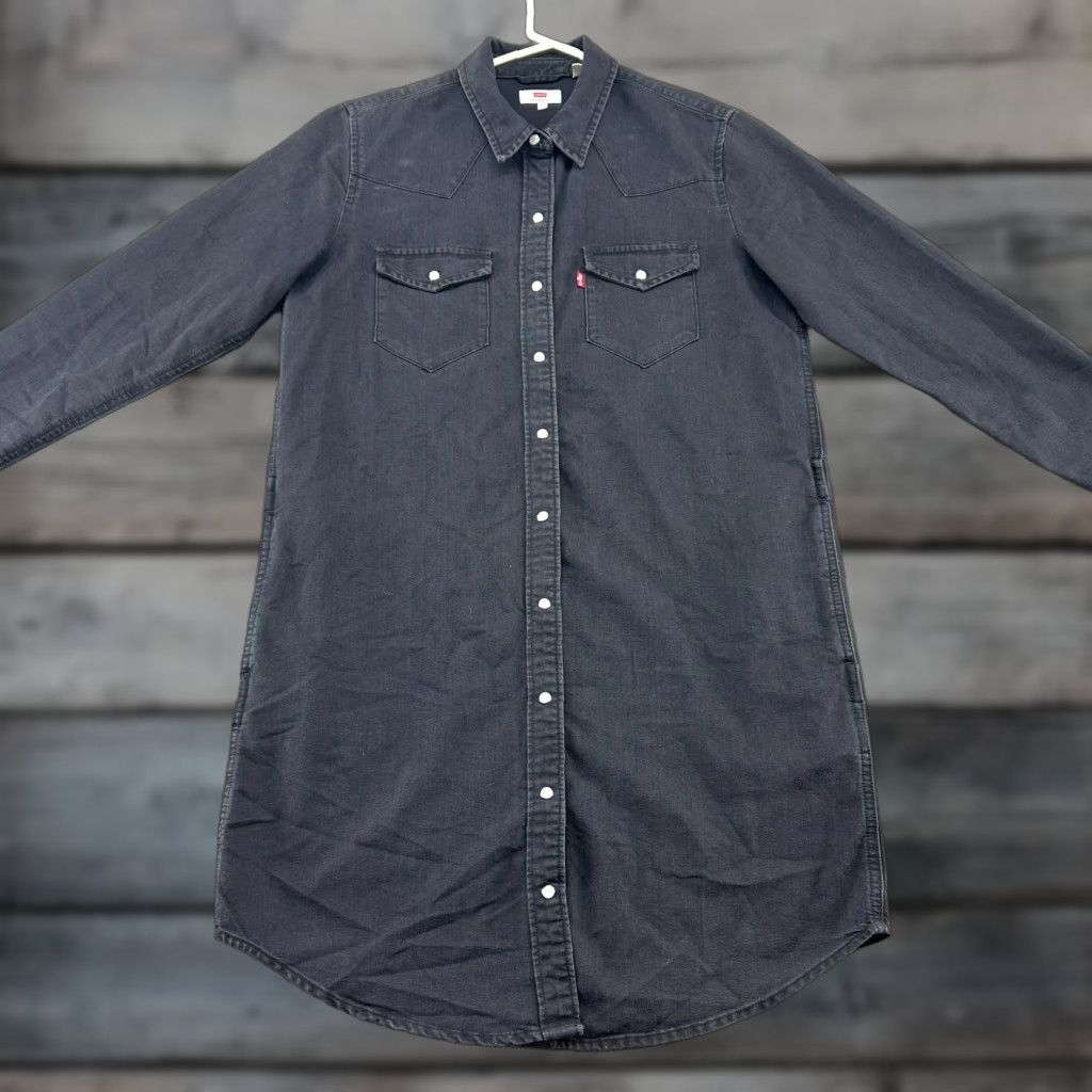 Levi's VINTAGE Levi's Shirt Dress Womens M Black Long Sleeve Button Up Shirt Pearl Snap Cotton Western Size M / US 6-8 / IT 42-44 - 1 Thumbnail
