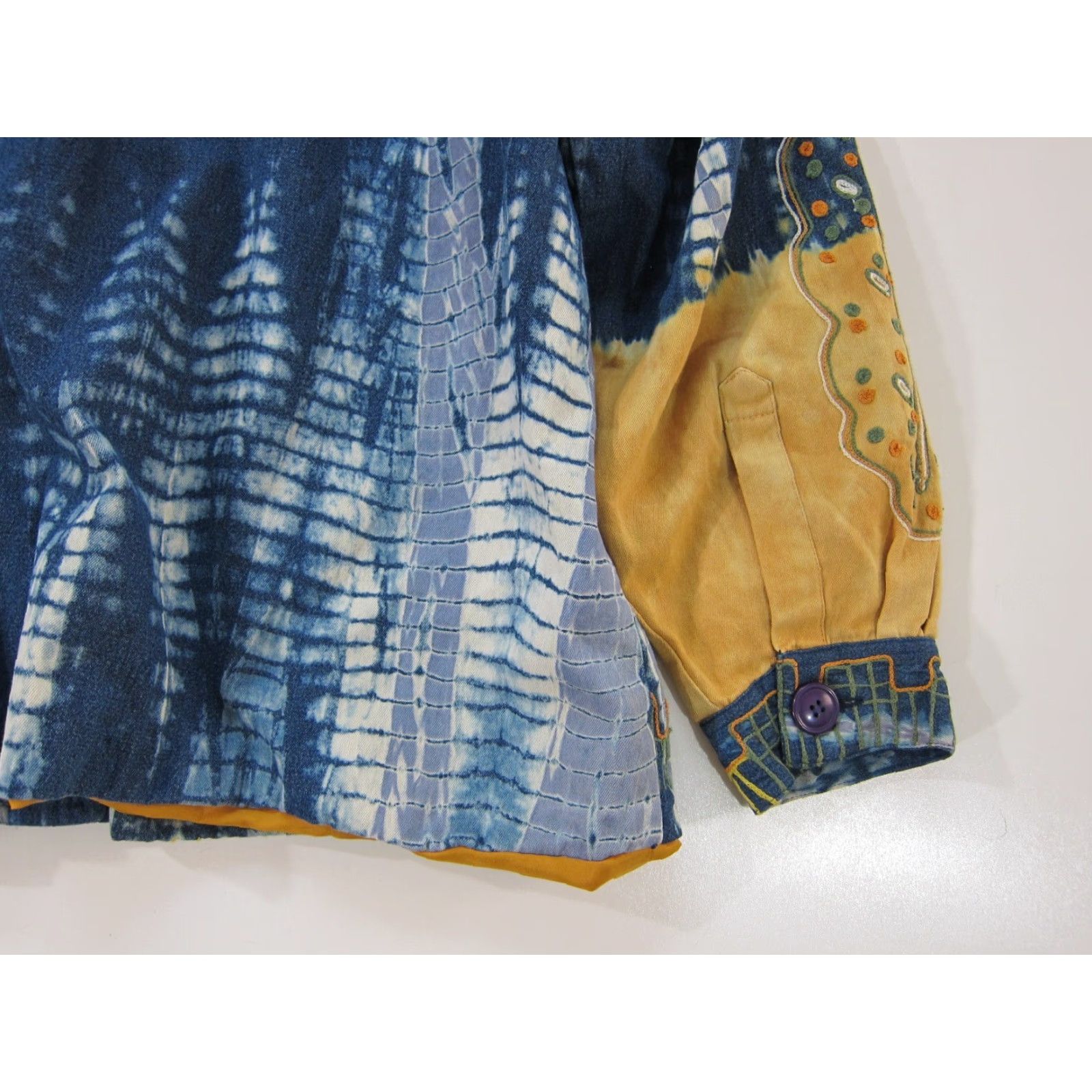 ESPIRIT Sandy Starkman Spirit Cotton Blue Brown Tie Dye Embroidered Hippy Boho Jacket 2X Shirt 1990s Mens Size XXL / US 16-18 / IT 52-54 - 4 Thumbnail