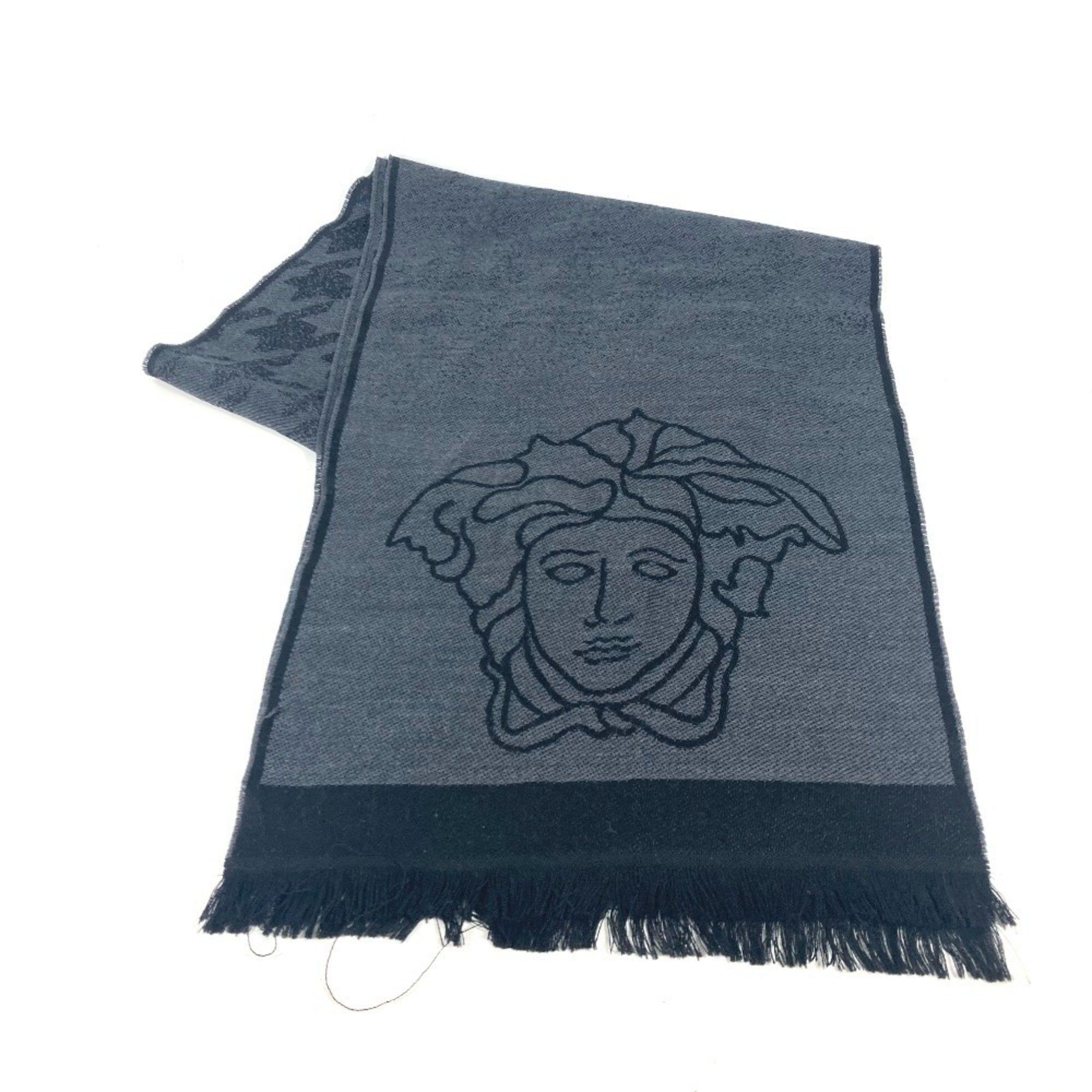 Versace VERSACE Medusa Logo Fringe Scarf Wool Men's Women's Black Size ONE SIZE - 1 Thumbnail
