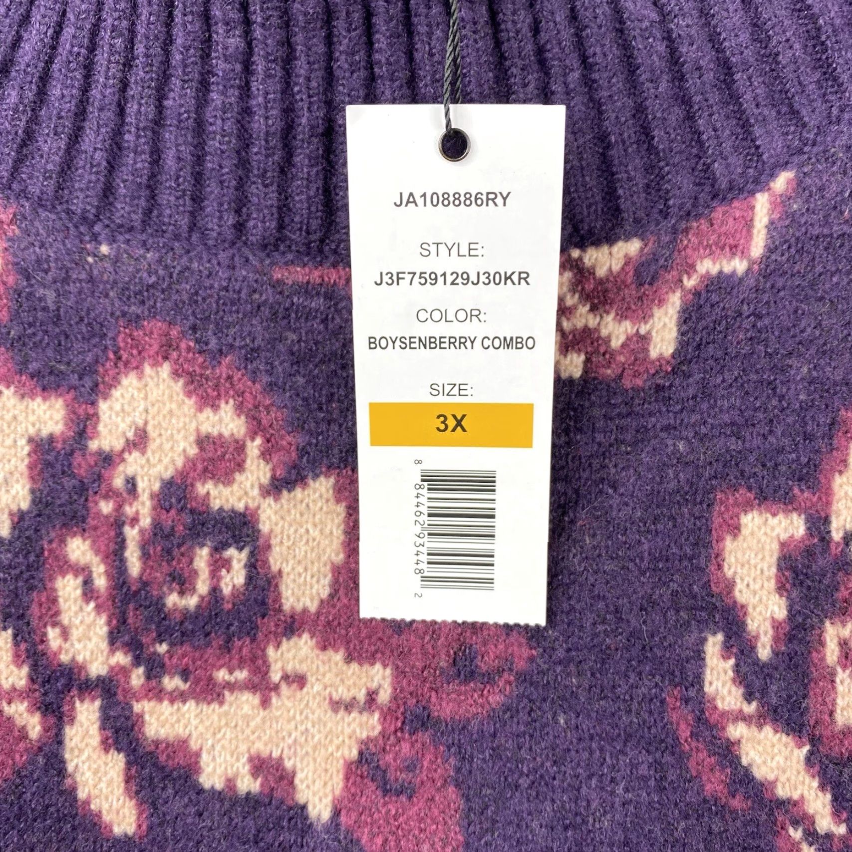 Vintage Joseph A Sweater Womens 3X Purple Floral Mock Neck Pullover Knit Stretchy NWT Size XXL / US 16-18 / IT 52-54 - 5 Thumbnail
