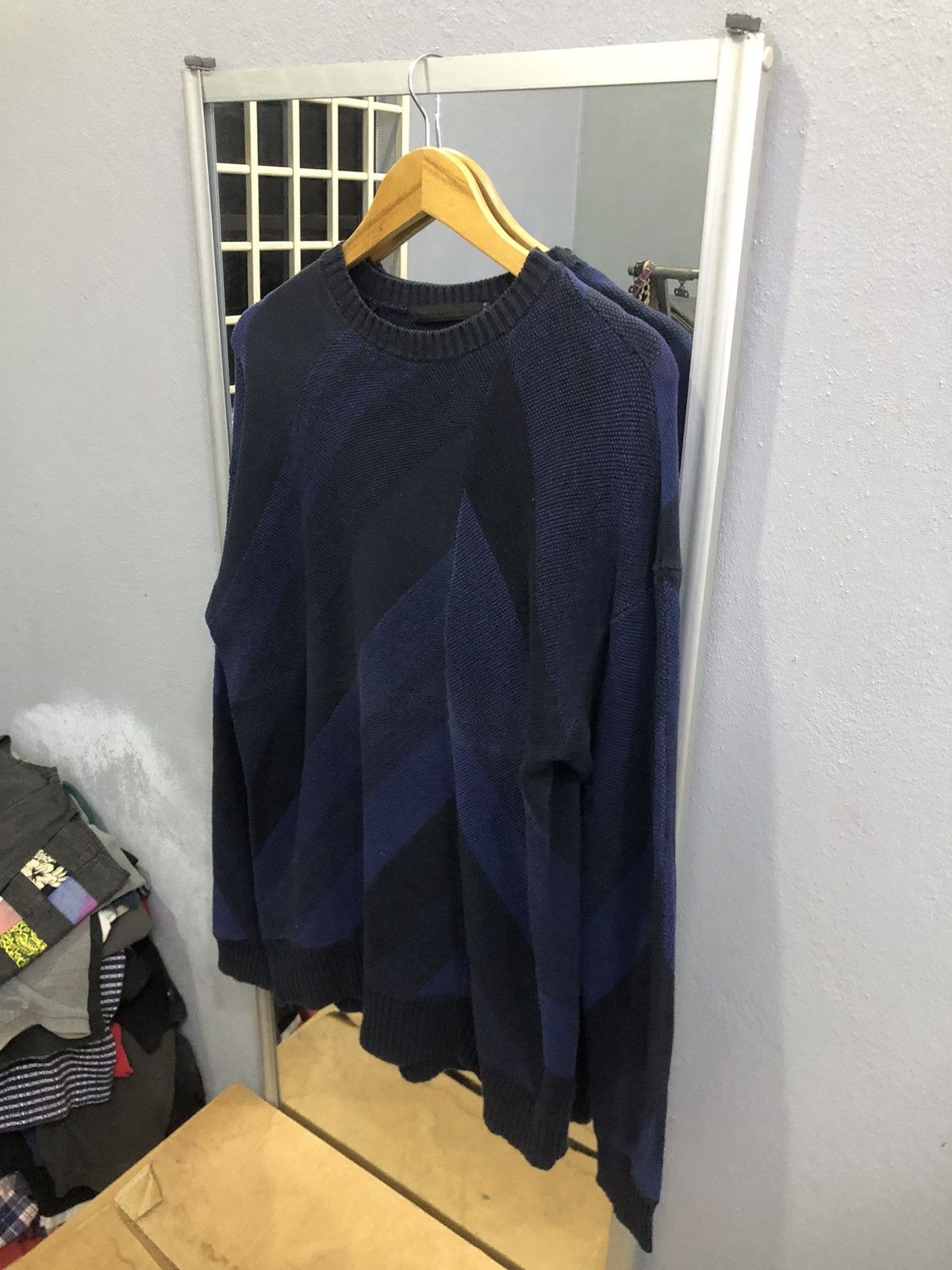 GOSTAR DE FUGA FUGA Navy Geometric Drop-Shoulder Knit Sweater Size US L / EU 52-54 / 3 - 4 Thumbnail