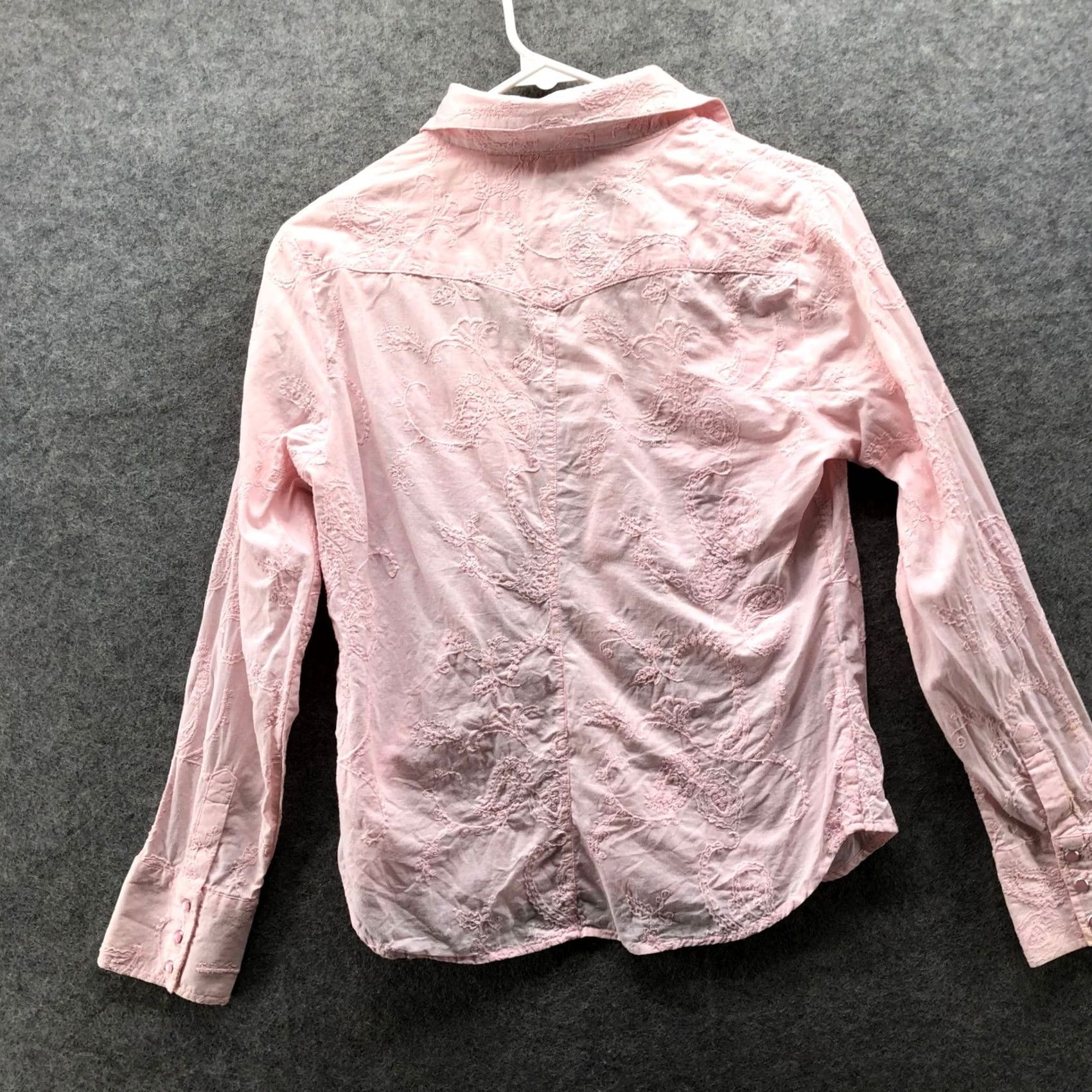 Vintage 7 Diamonds Shirt Womens L Pink Western Paisley Embroidered Long Sleeve Cotton Size L / US 10 / IT 46 - 2 Thumbnail