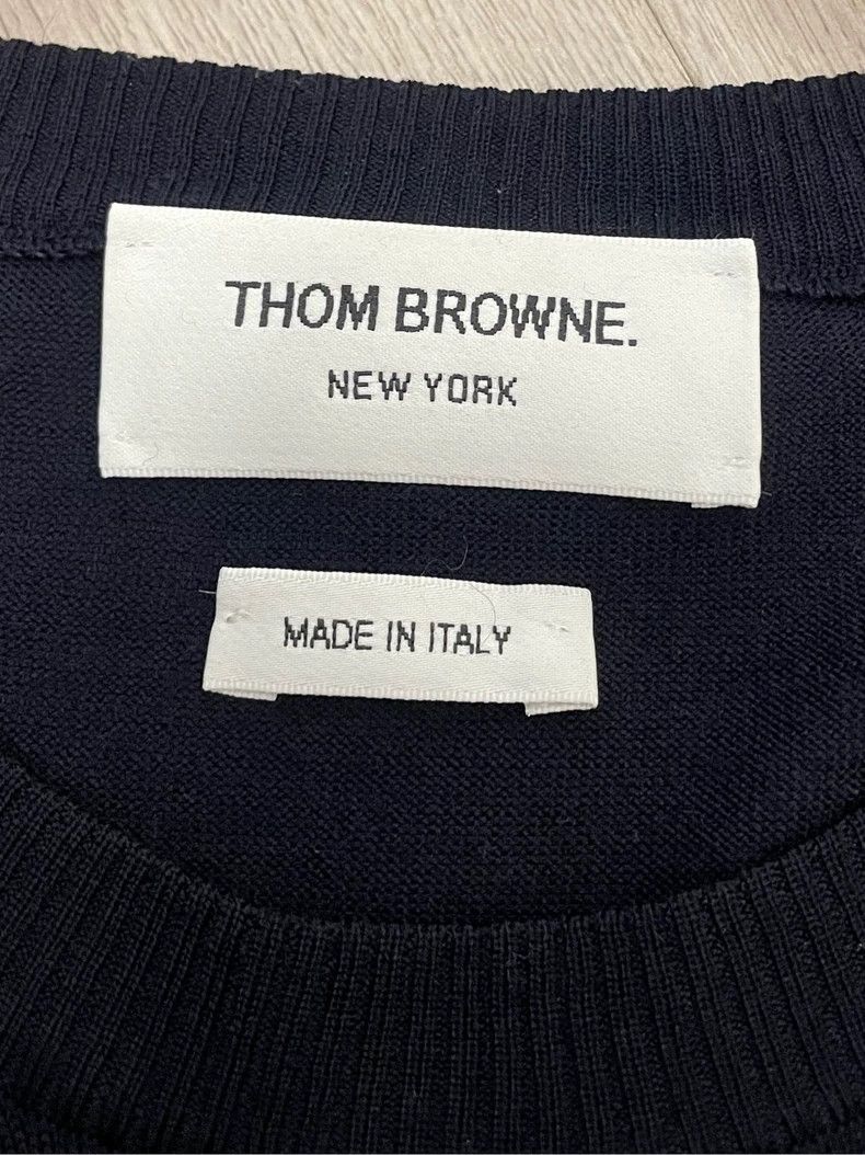 Thom Browne Thom browne Dark blue four-striped wool round-neck sweater Size US XL / EU 56 / 4 - 5 Thumbnail