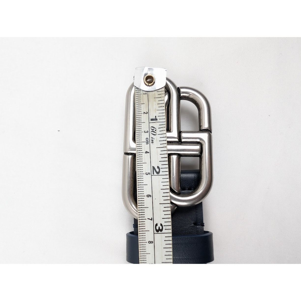 Balenciaga o1rshd1 Size:90 CM / Natural Calf Large BB Belt in Navy Blue Size 36 - 14 Thumbnail