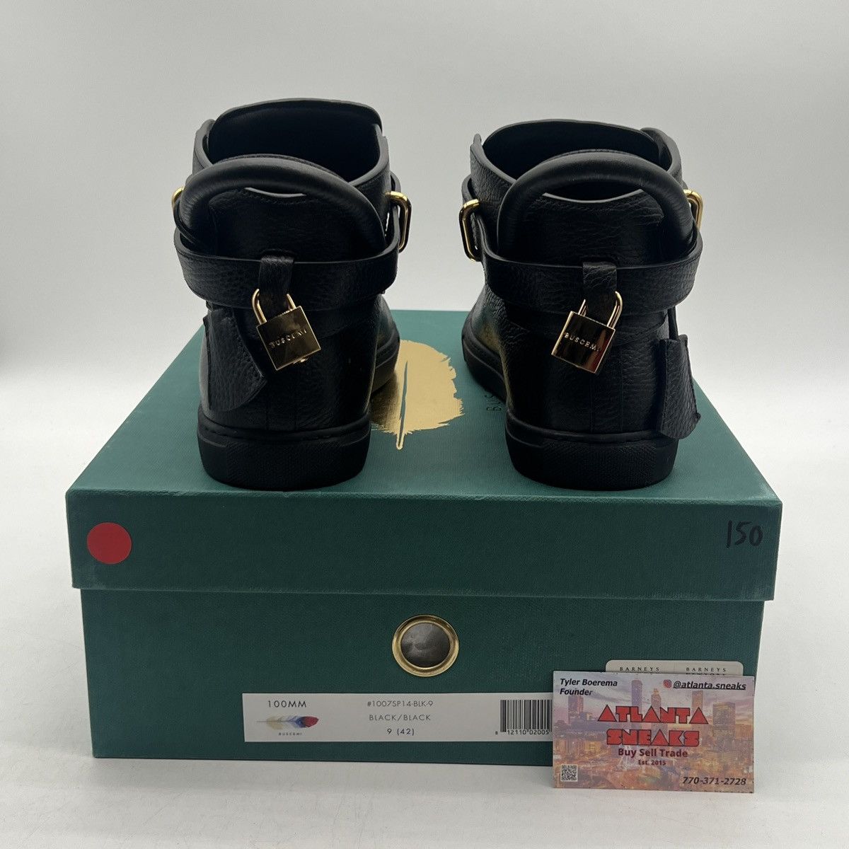 Barneys New York Buscemi 100MM Mid Top Sneakers Black Leather Gold Trainers Size US 9 / EU 42 - 3 Thumbnail
