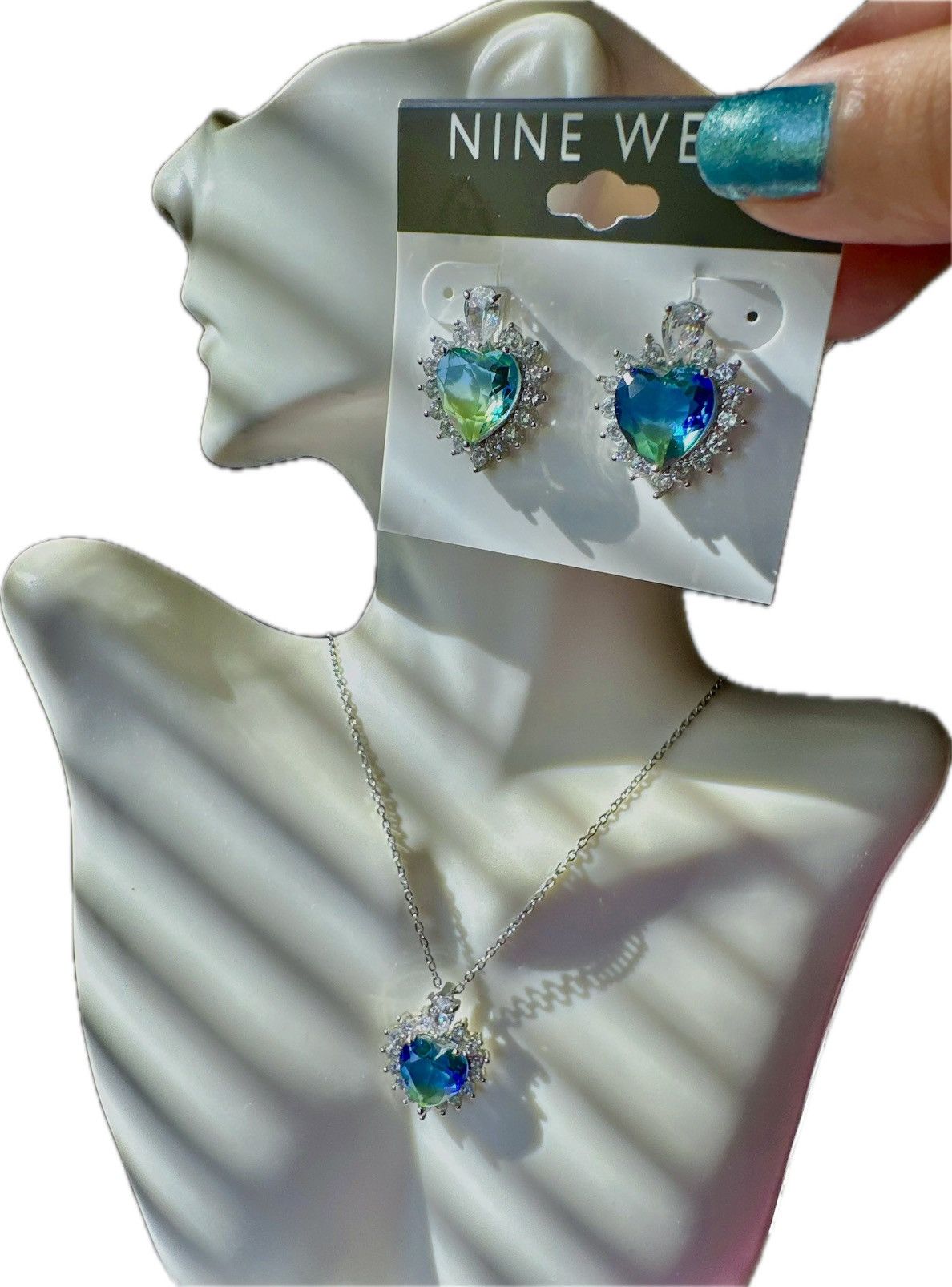 Nine West Nine West 2pc set necklace earring silver tone green blue Size ONE SIZE - 1 Thumbnail