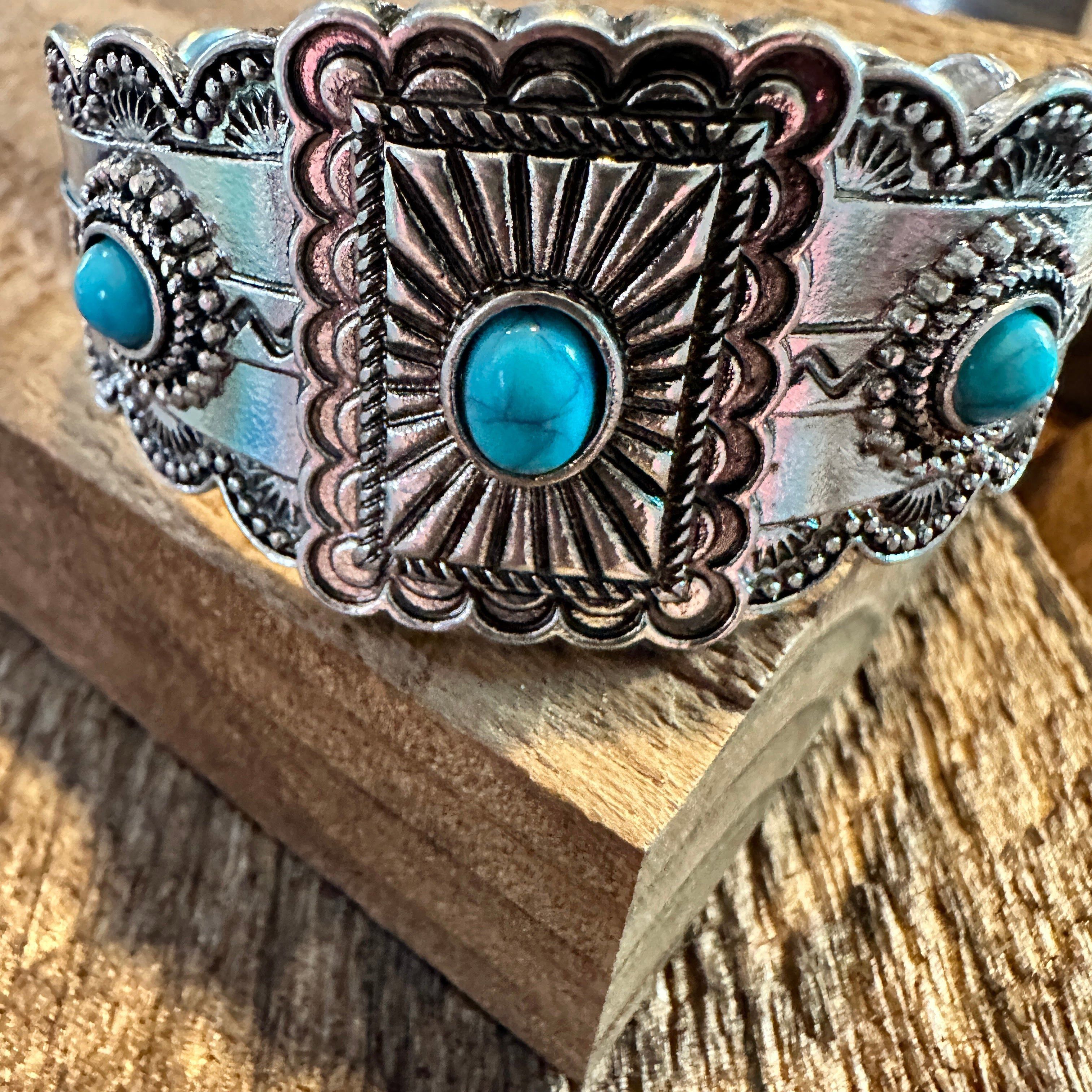 Other Boho Vintage SouthWestern Turquoise Concho Cuff Bracelet, Tu Size ONE SIZE - 3 Thumbnail
