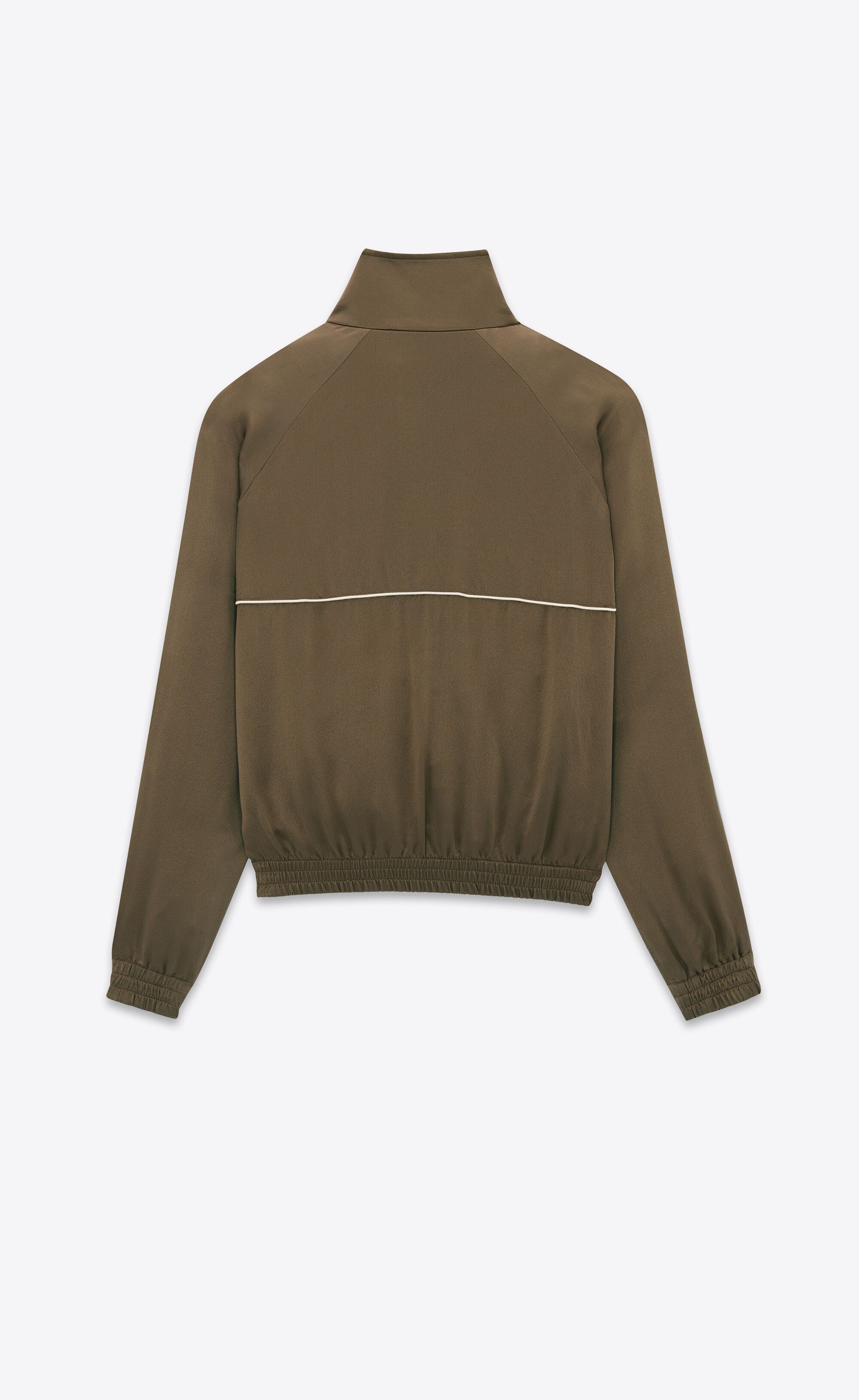 Saint Laurent Paris o1s1wg110225 733679 Teddy Jacket in Crepe Satin Brown/White Size US S / EU 44-46 / 1 - 2 Thumbnail