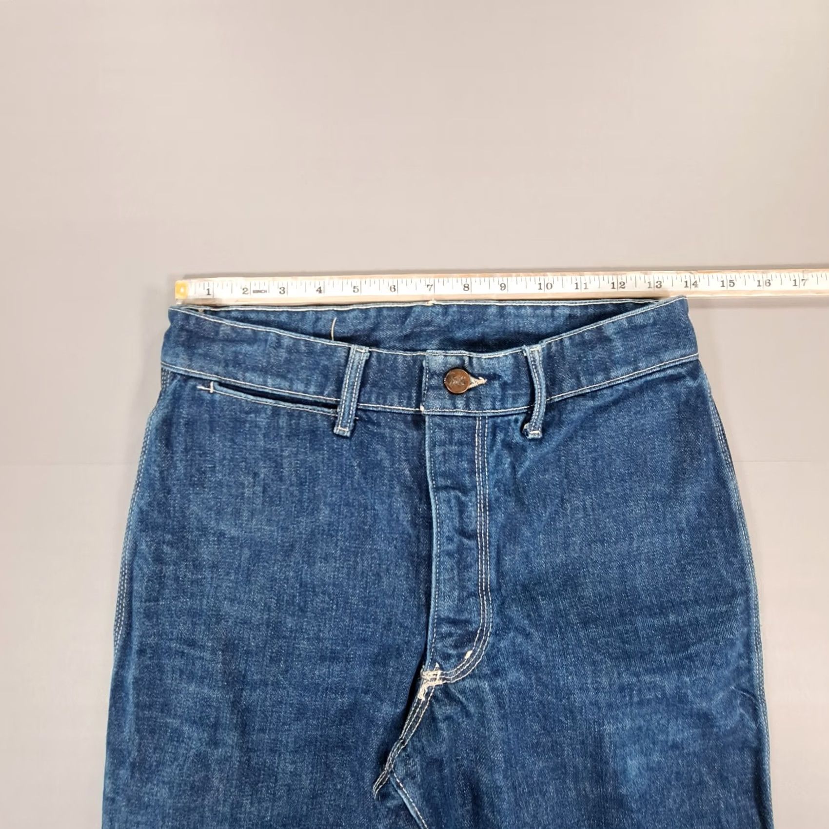 Vintage Womens Baggy Jeans Blue W26 L34 Flare High Rise Denim Jeans 5-Pocket Zip Fly 100% Cotton French Made Womens Size 28" / US 6 / IT 42 - 6 Thumbnail