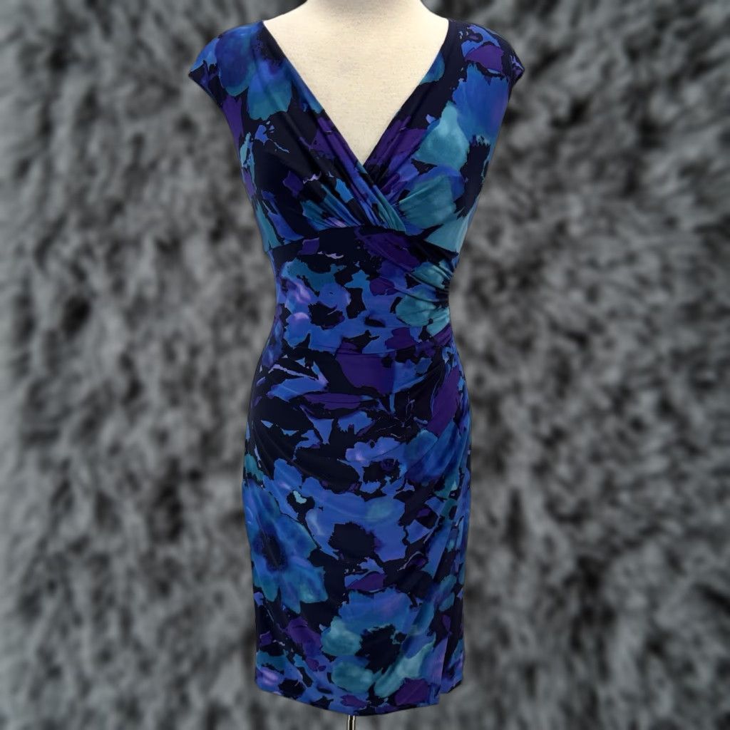 Ralph Lauren VINTAGE Lauren Ralph Lauren Floral Sheath Dress Sz 2 Blue Purple Sleeveless Stretch Party Womens Size XS / US 0-2 / IT 36-38 - 1 Thumbnail