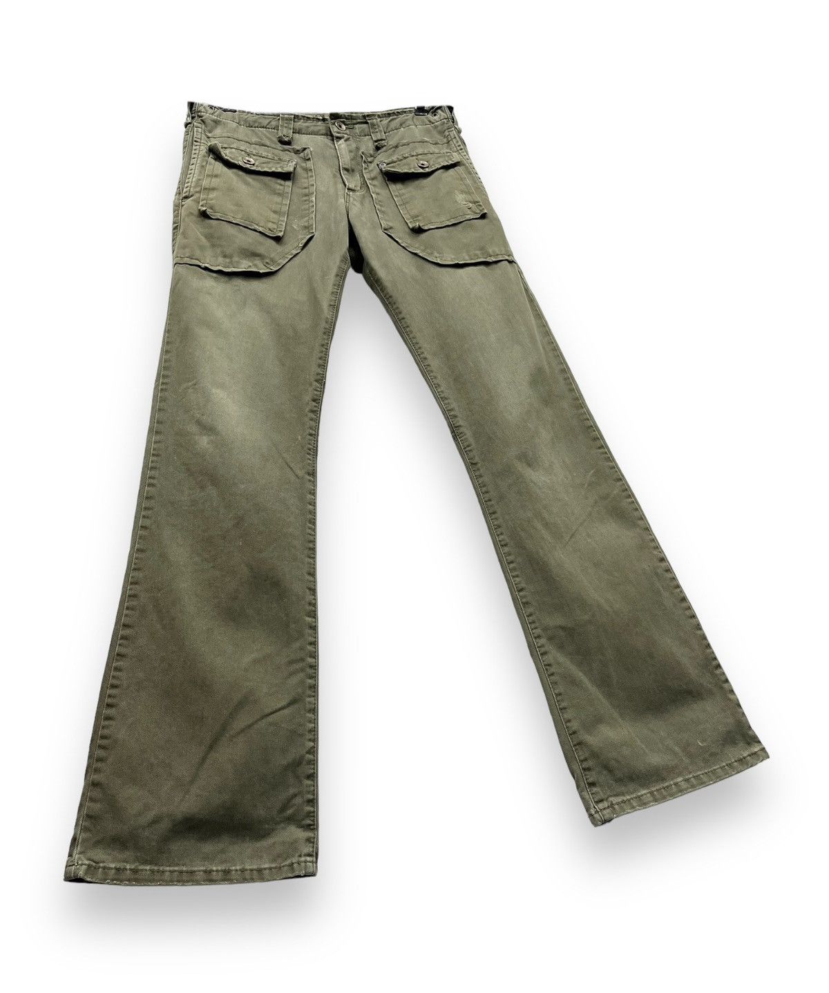 Edwin Vtg EDWIN 505 KHAKI Bush Pants Natural Distressed Flare💥 Size US 30 / EU 46 - 4 Thumbnail
