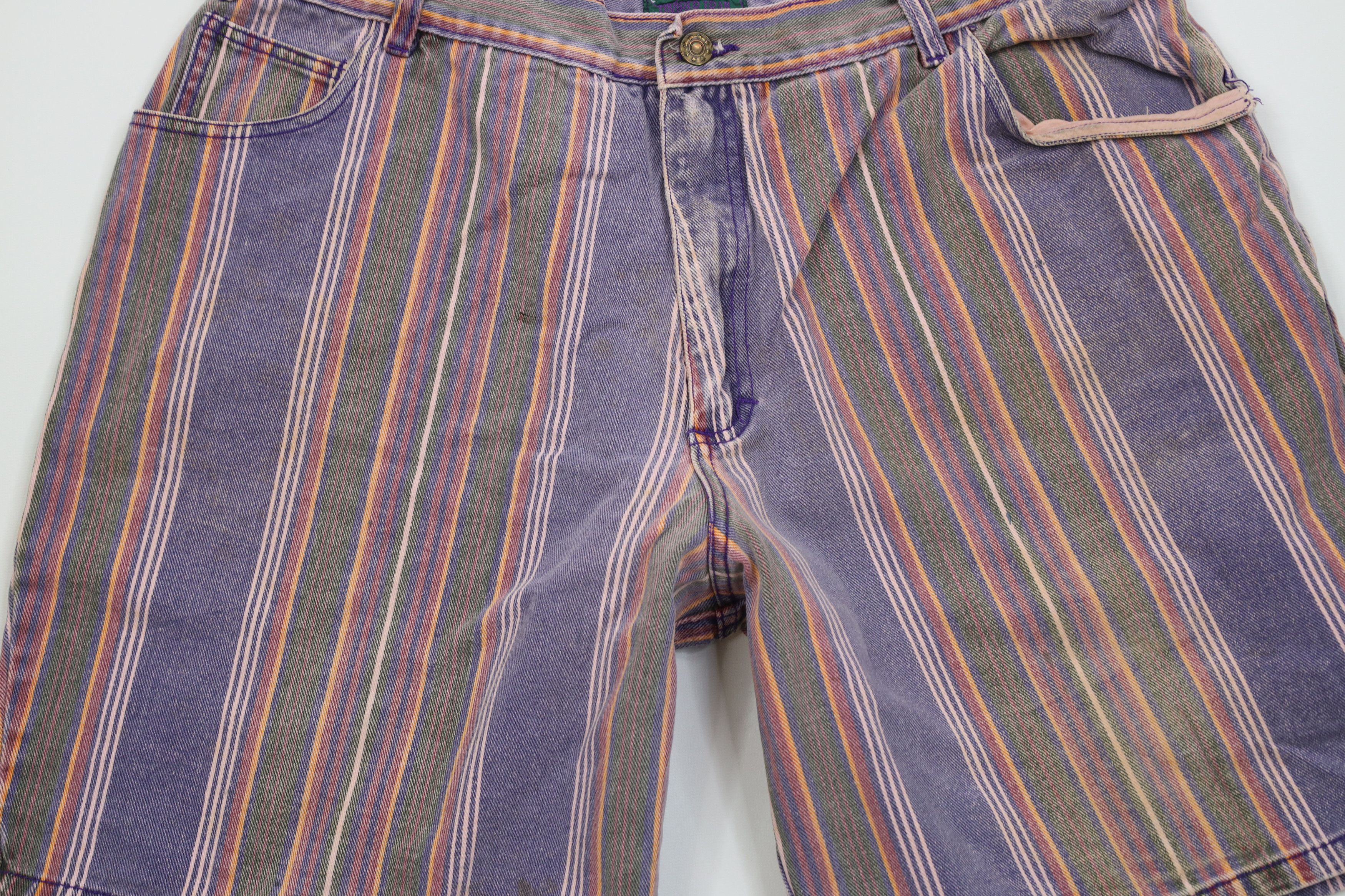 Vintage Vintage 90s Streetwear Striped Above Knee Denim Shorts Size US 36 / EU 52 - 3 Thumbnail