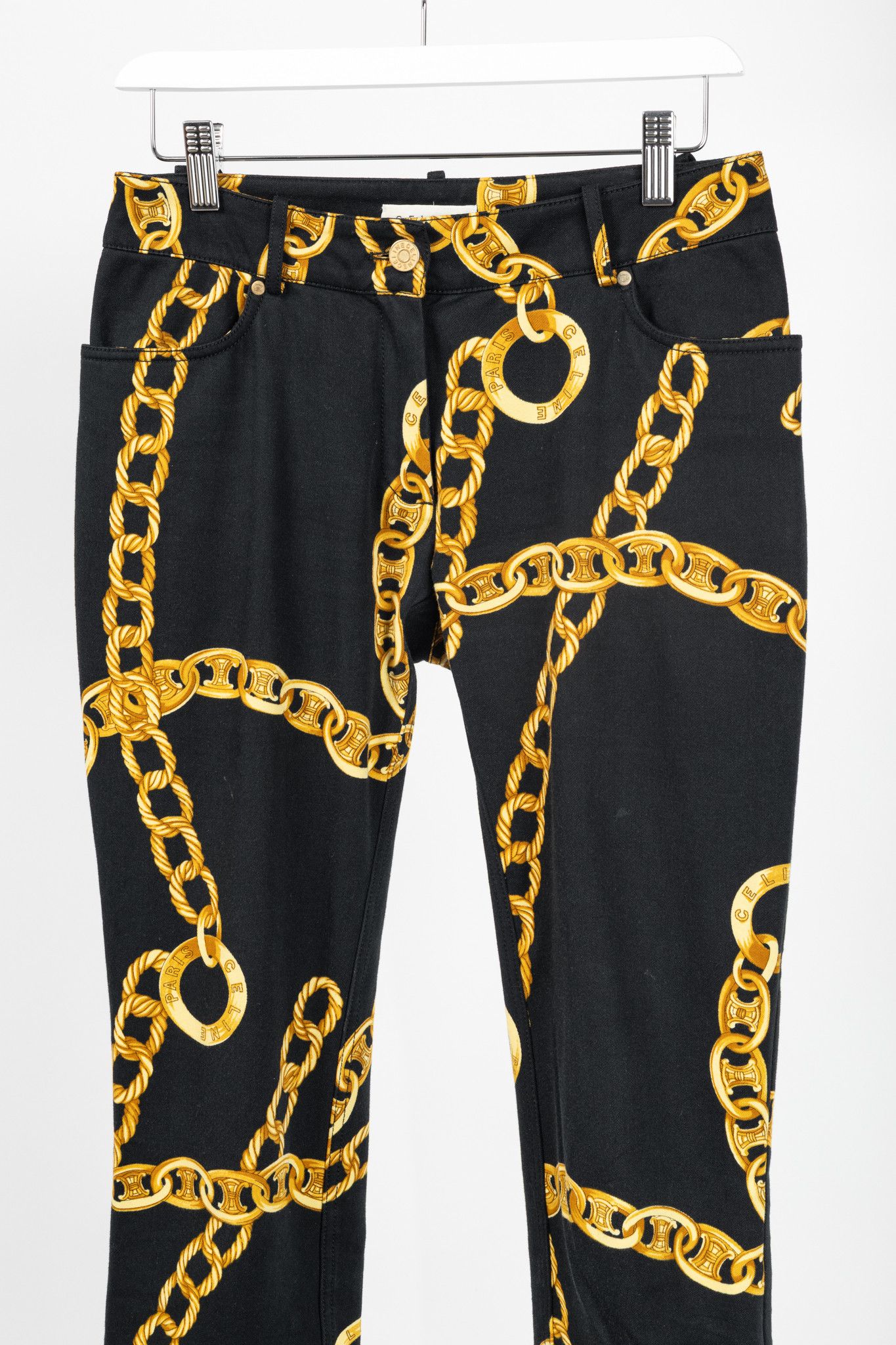 Celine Celine SS/04 Black Chain-Motif Cotton Twill Skinny Pants Size 28" / US 6 / IT 42 - 3 Thumbnail