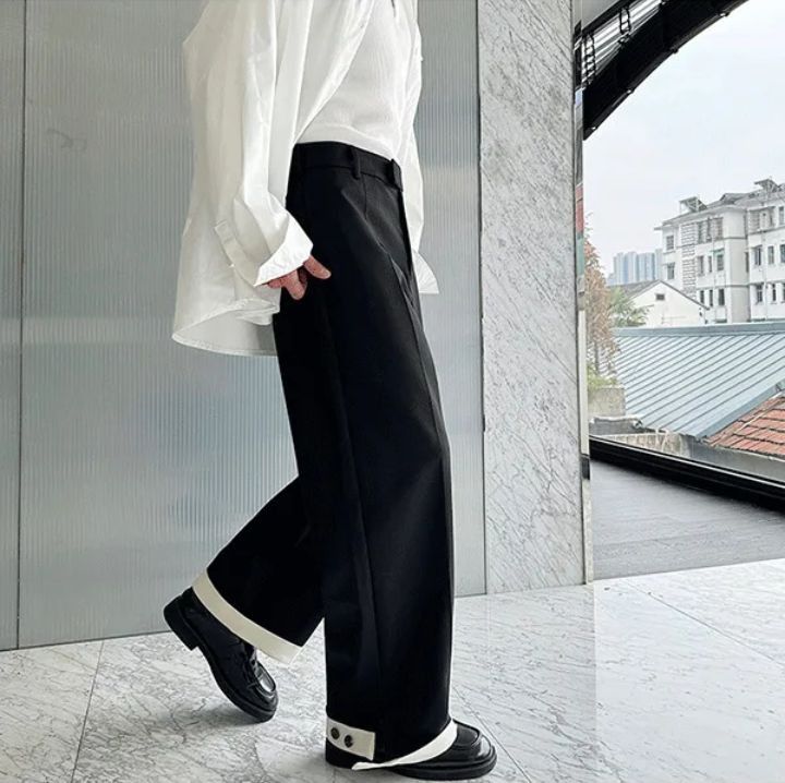 Japanese Brand Wide Leg Suit Pants Mens Cuffed Hidden Buckle Size US 31 - 4 Thumbnail
