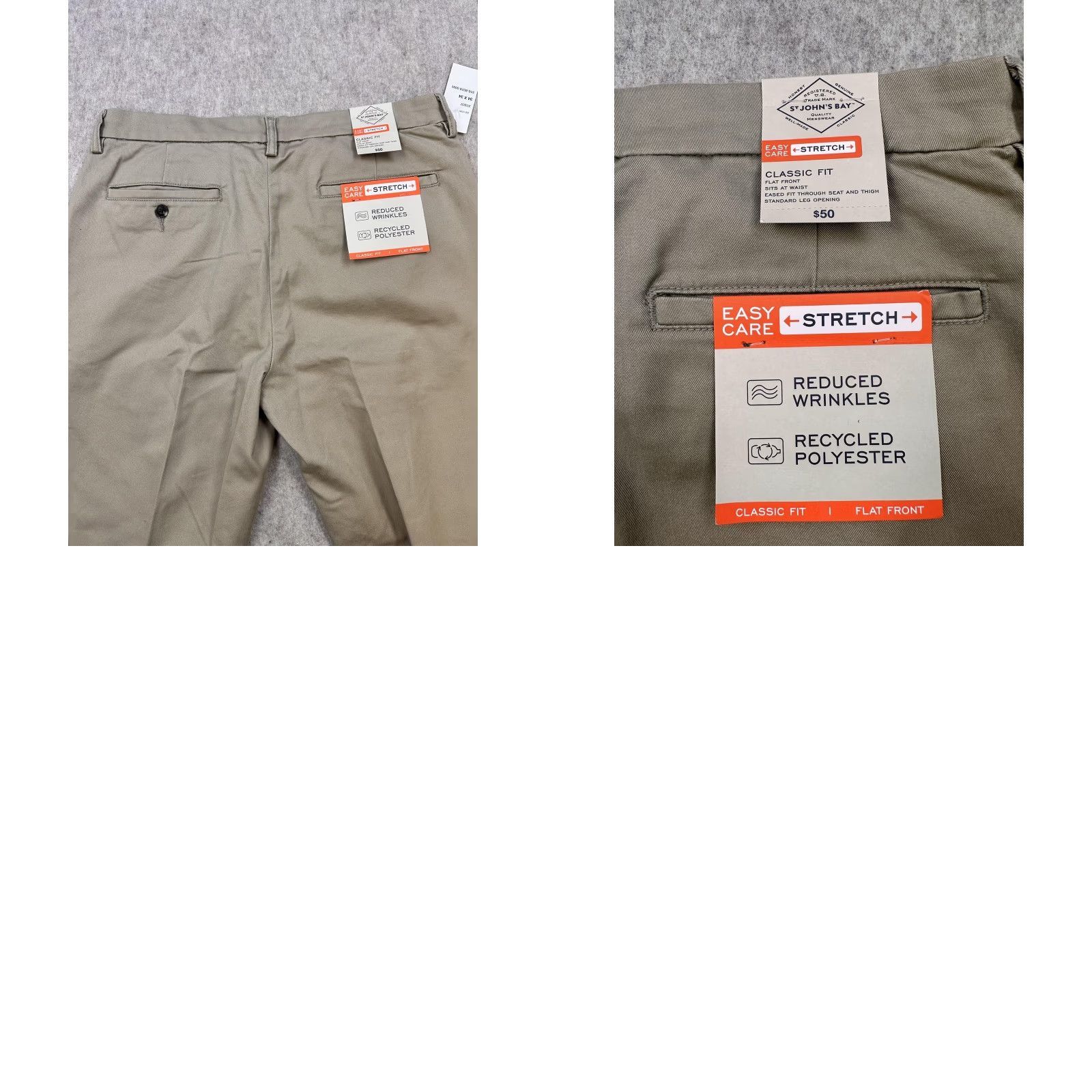 Vintage St. John's Bay Pants Mens 34x34 British Khaki Classic Fit Flat Front Stretch NWT Size US 34 / EU 50 - 8 Thumbnail