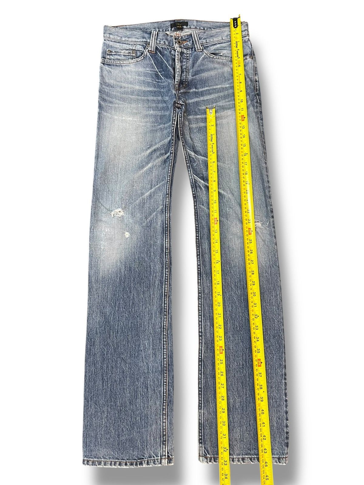 Japanese Brand Vintage Axal Slim Straight, Faded Wash, Distressed Jeans Size US 32 / EU 48 - 12 Thumbnail
