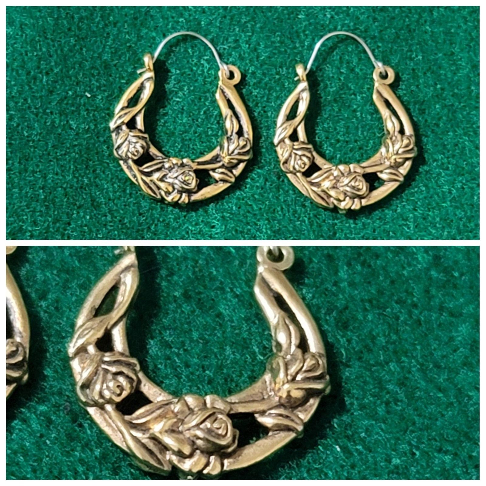 The Unbranded Brand Vtg Floral Design Gold Tone Hoop Earrings Size ONE SIZE - 1 Thumbnail