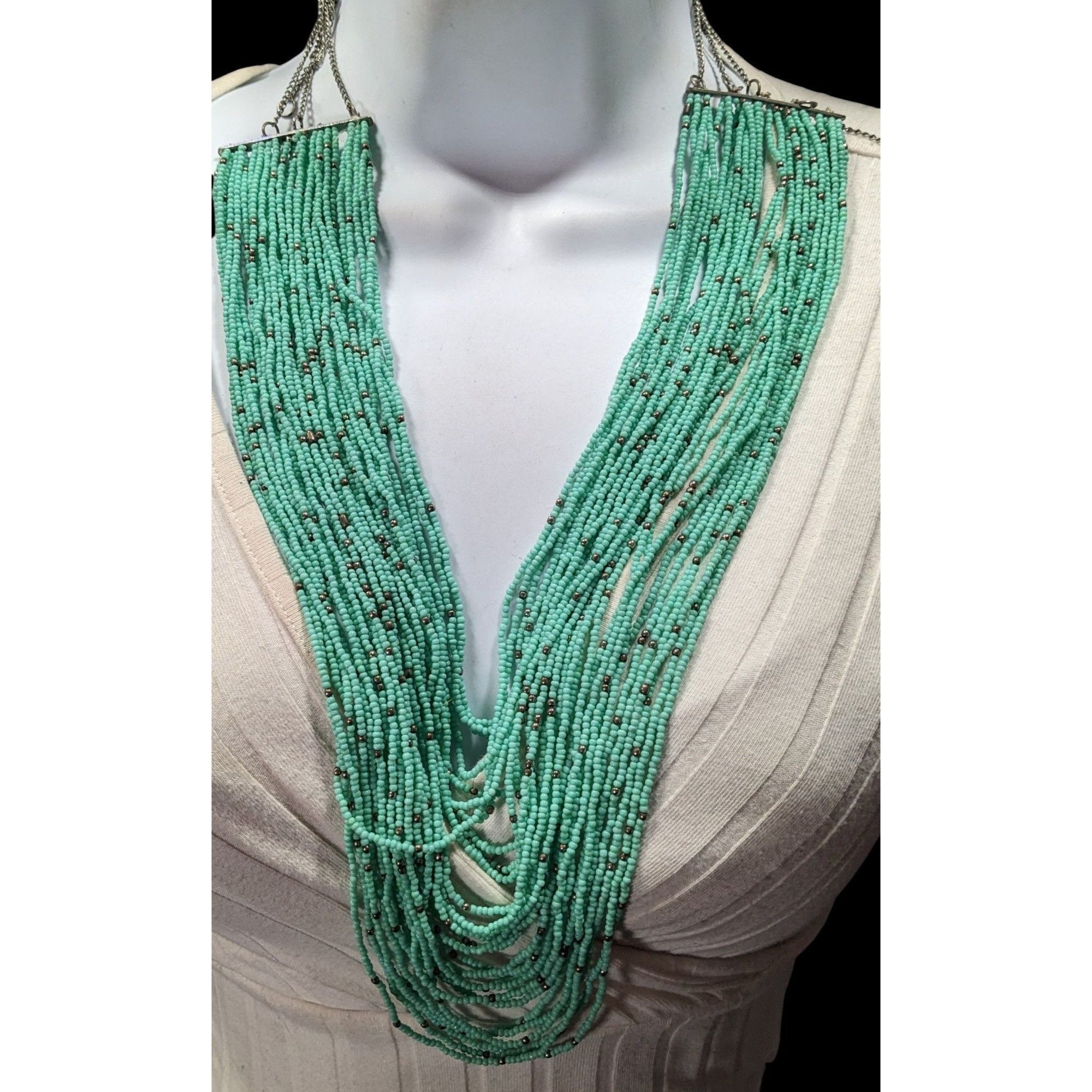 Other Multilayer Turquoise And Silver Tone Glass Beaded Necklace Size ONE SIZE - 2 Thumbnail