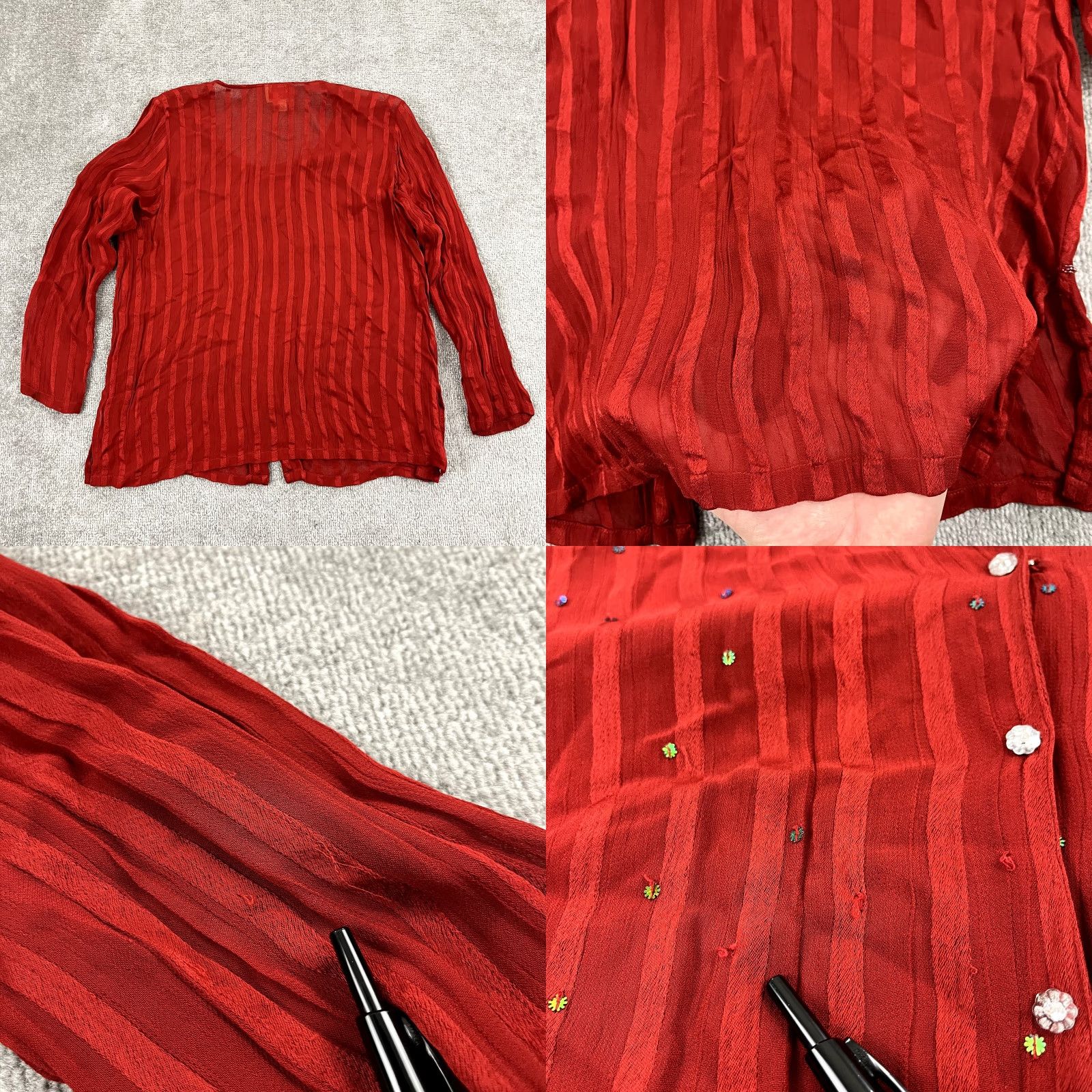 Vintage April Cornell Women's Button-Up Blouse Large Red Sequin Sheer Casual, Workwear, Travel Size L / US 10 / IT 46 - 8 Thumbnail