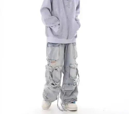 Japanese Brand × Jean Retro heavy industry beggar ripped workwear wide leg jeans Size US 32 / EU 48 - 4 Thumbnail