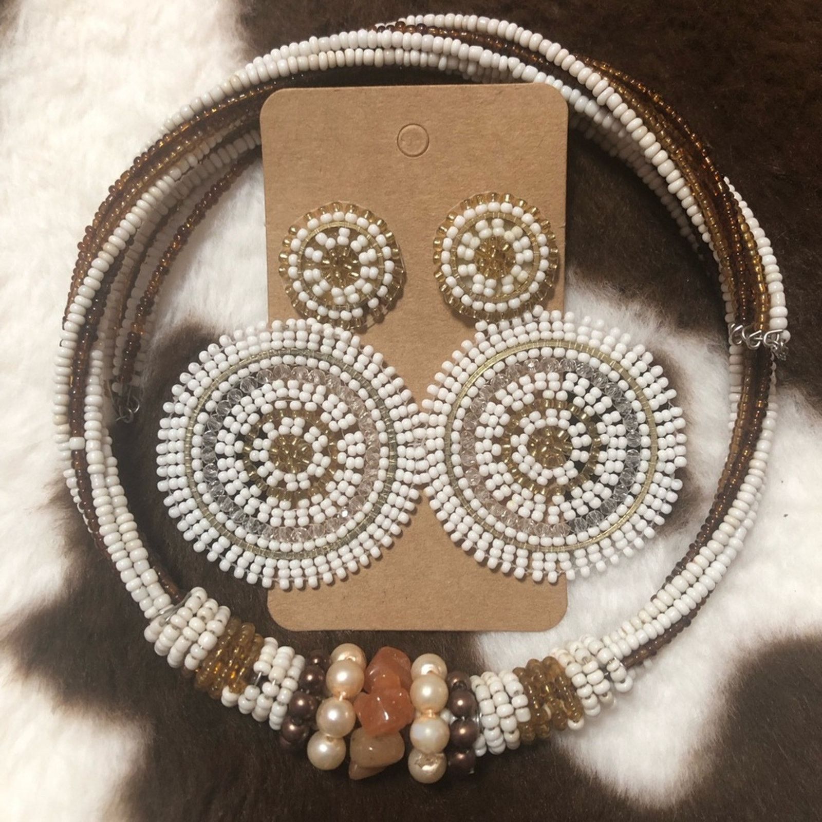 Handmade Handcrafted carnelian agate glass pearl choker earring set Size ONE SIZE - 2 Thumbnail