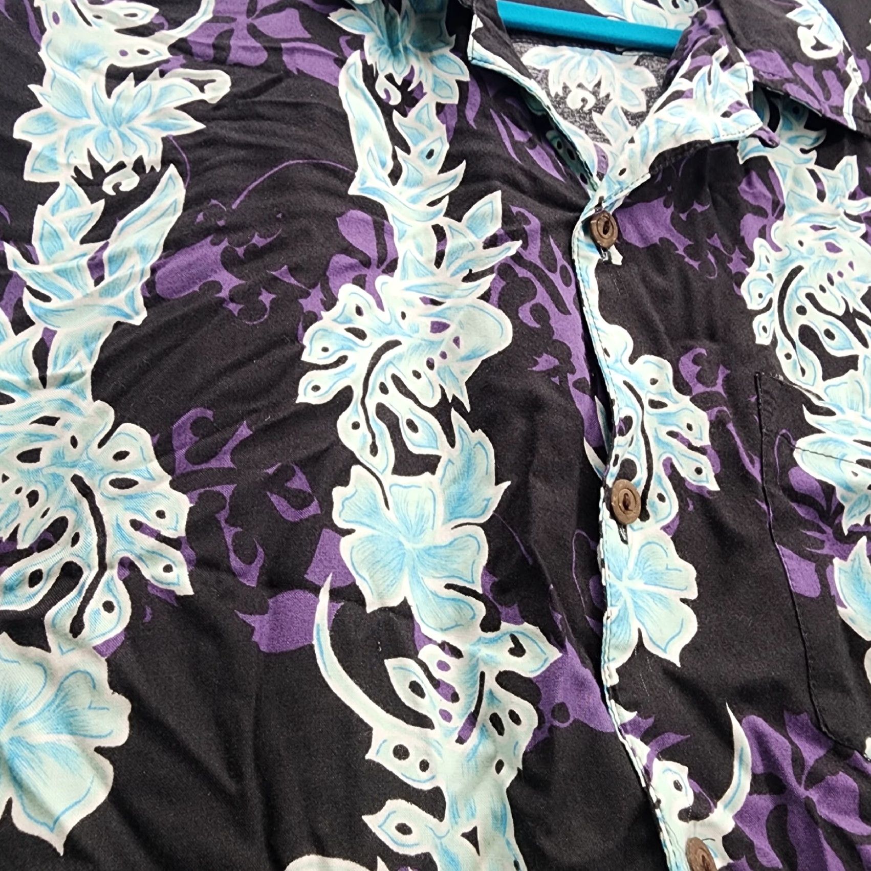 Vintage Sundrenched Button-Up Shirt Mens L Black Purple Floral Short Sleeve Rayon Woven Casual Travel Workwear Vintage No Size US L / EU 52-54 / 3 - 2 Thumbnail