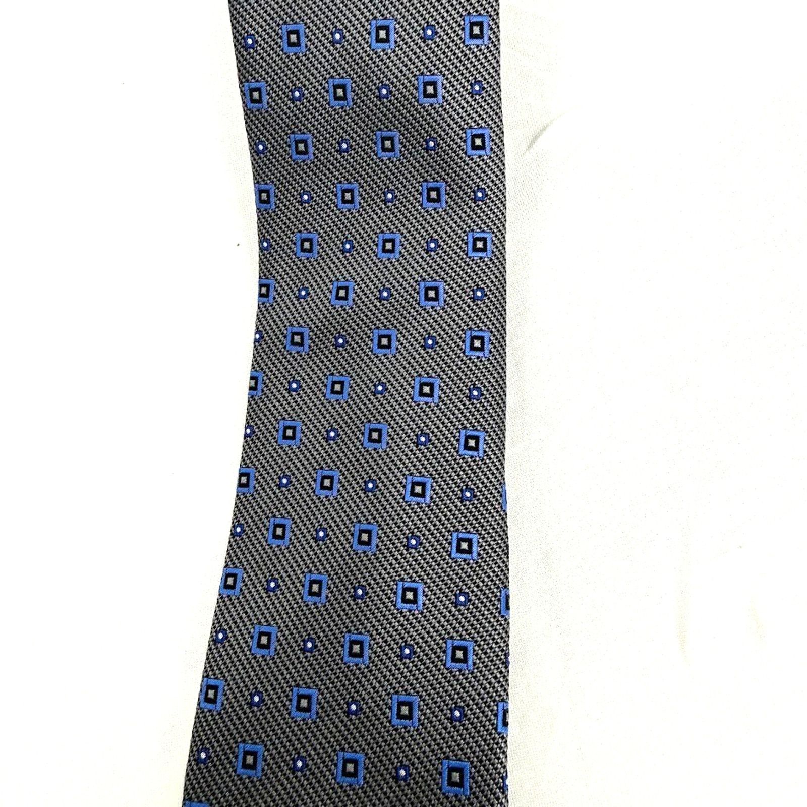 Joseph Abboud Joseph Abboud Silk Tie Gray Blue Geometric Pattern Size ONE SIZE - 2 Thumbnail
