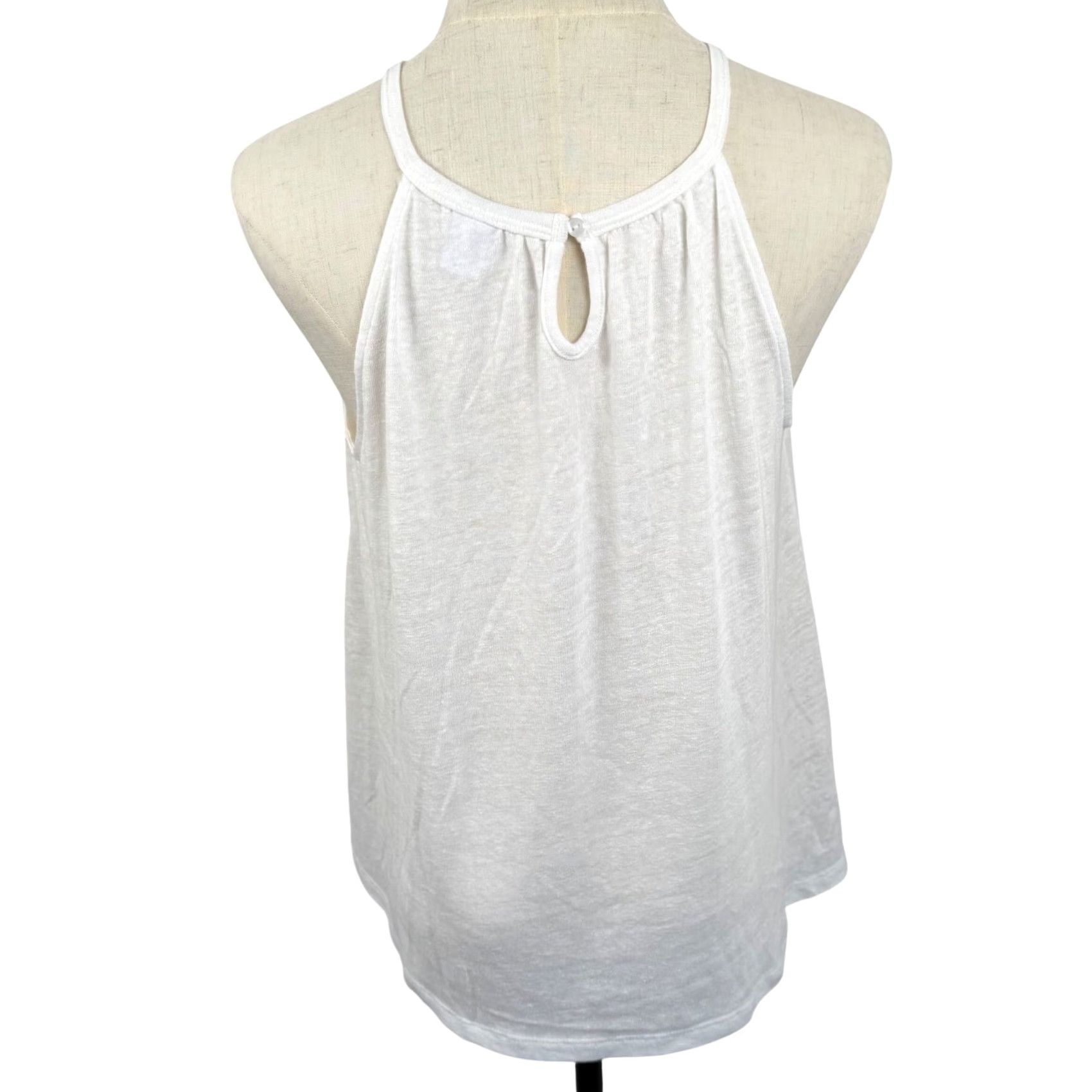 Old Navy Old Navy Womens M Halter Tank Top White Linen Blend Crochet High Neck Beachy EUC Size M / US 6-8 / IT 42-44 - 3 Thumbnail