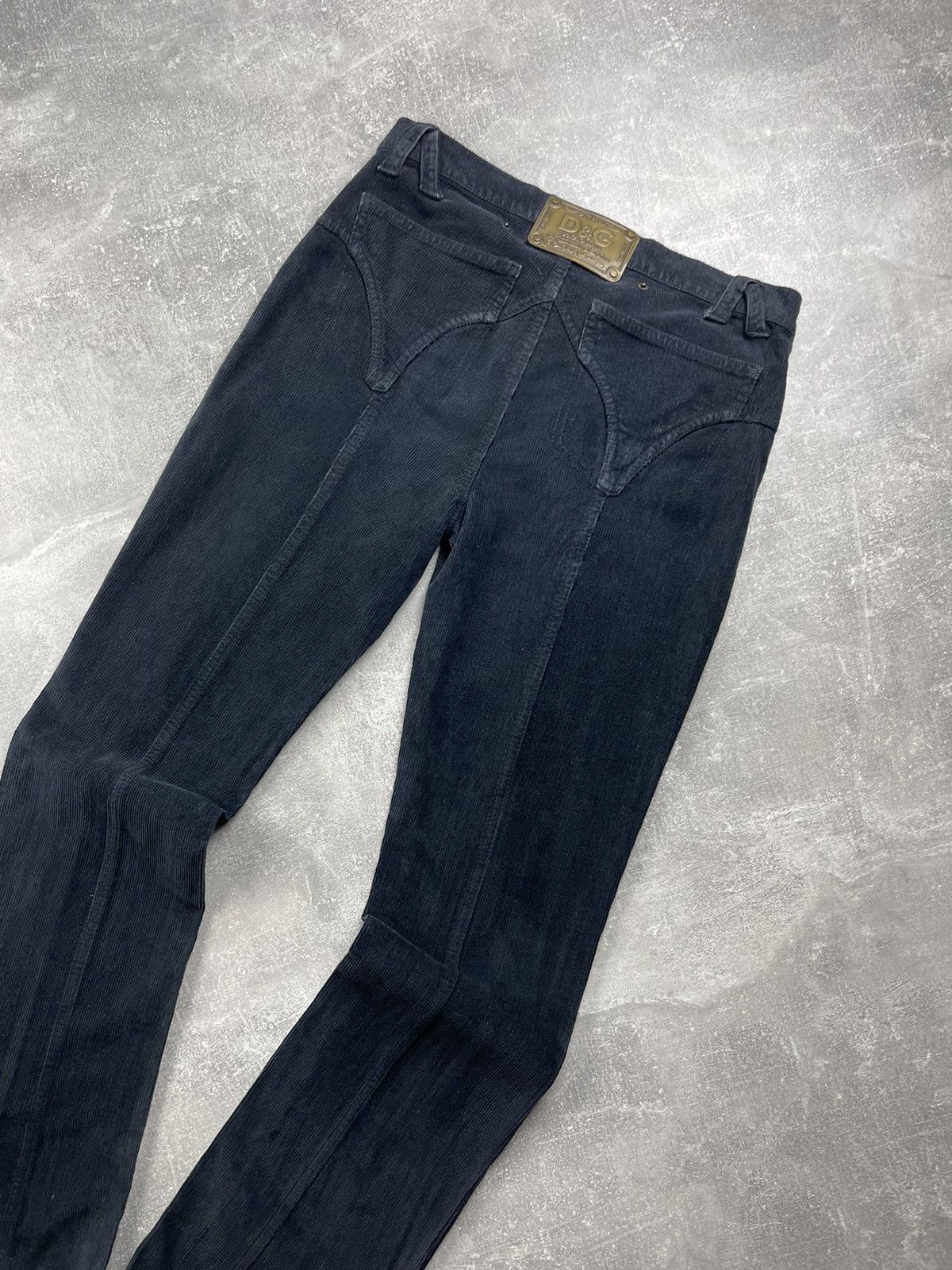 Dolce & Gabbana × Vintage Dolce & Gabbana Navy Blue Corduroy Logo Flared Pants Size 28" / US 6 / IT 42 - 3 Thumbnail