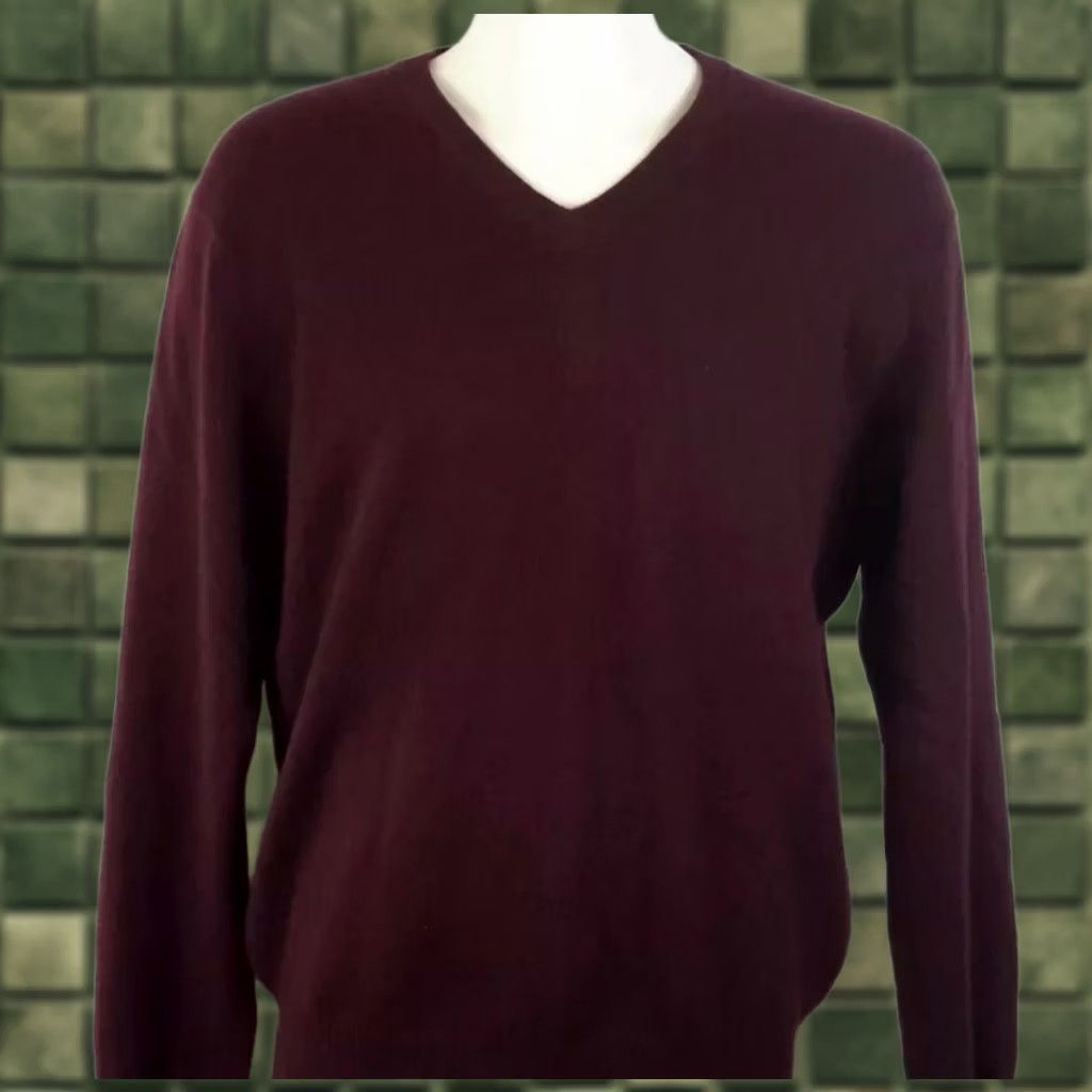 Club Room Cashmere Mens Sweater CLUB ROOM 2 Ply V-Neck maroon/wine Long Sleeves Size L Size US L / EU 52-54 / 3 - 1 Thumbnail