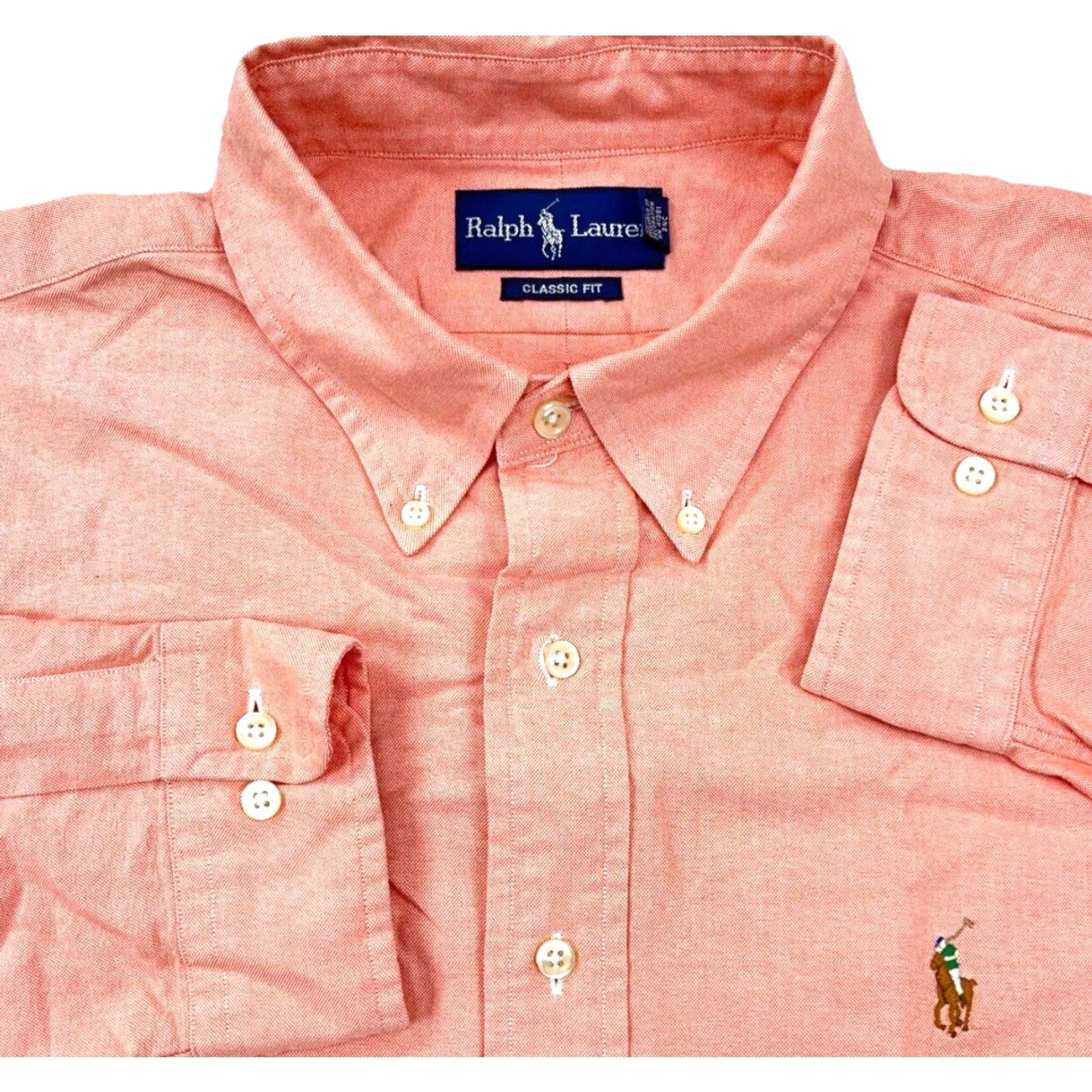 Ralph Lauren Ralph Lauren Shirt Men 17 32 Orange Button Up Oxford Cloth Dress OCBD A03 Size 46R - 2 Thumbnail